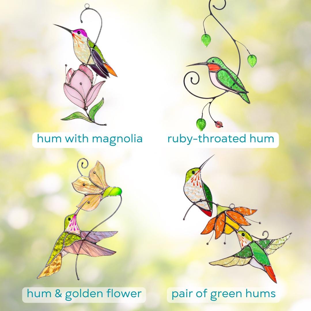 Hummingbird stained glass birds Best gift for mom Custom stained glass window hangings Fairy garden accessories