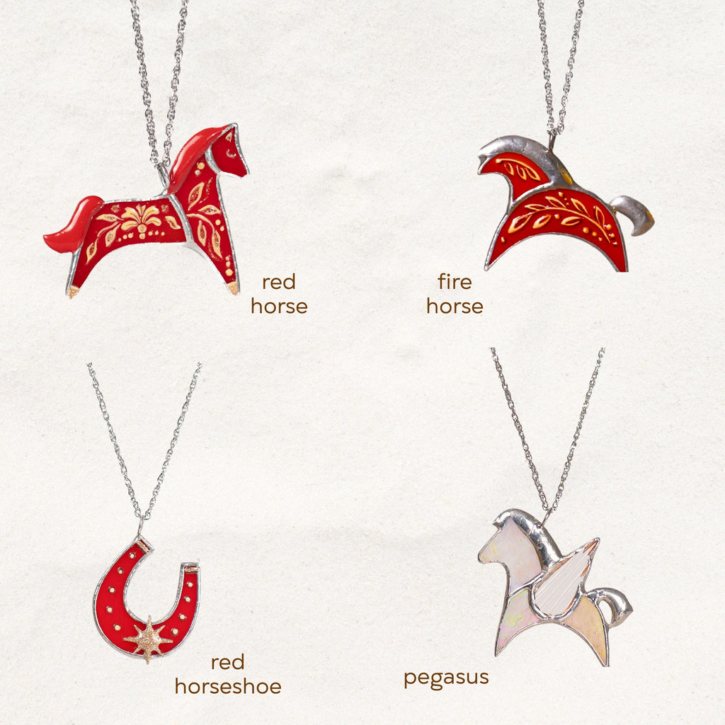 Year of the red horse Lunar new year gifts Stained glass fire horse jewelry