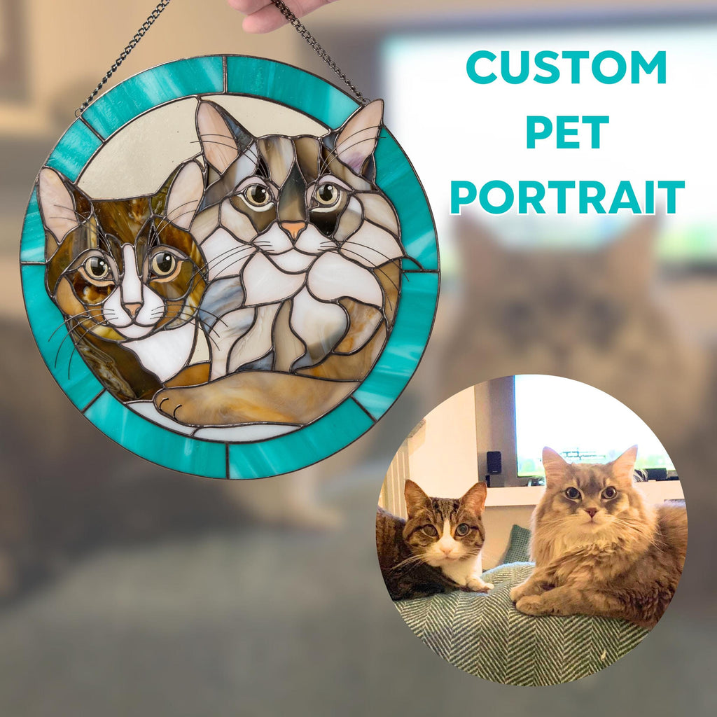 Custom stained glass pet portrait suncatcher from photo Dog or cat memorial ornament
