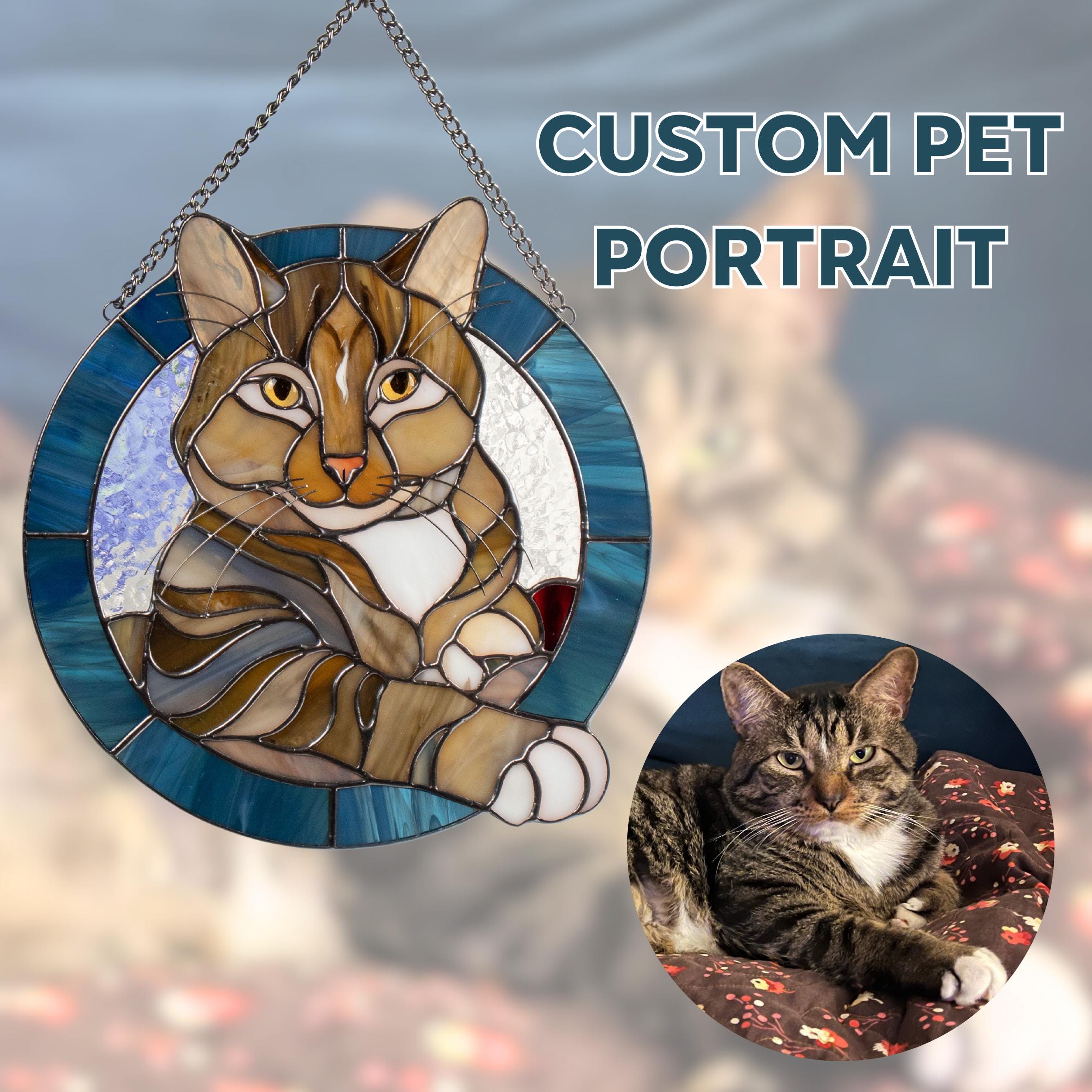 Custom stained glass pet portrait suncatcher from photo Dog or cat memorial ornament