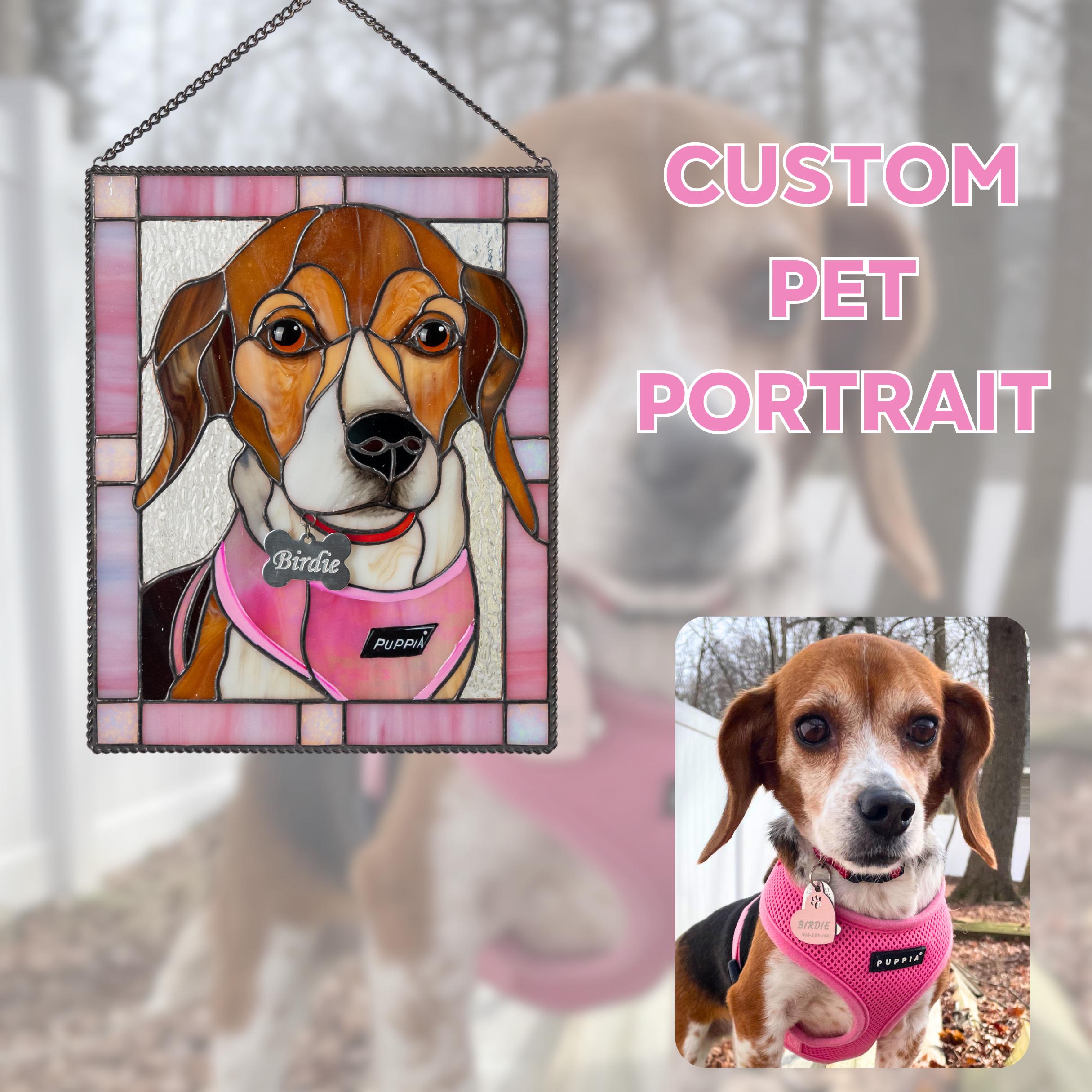 Custom stained glass pet portrait suncatcher from photo Dog or cat memorial ornament