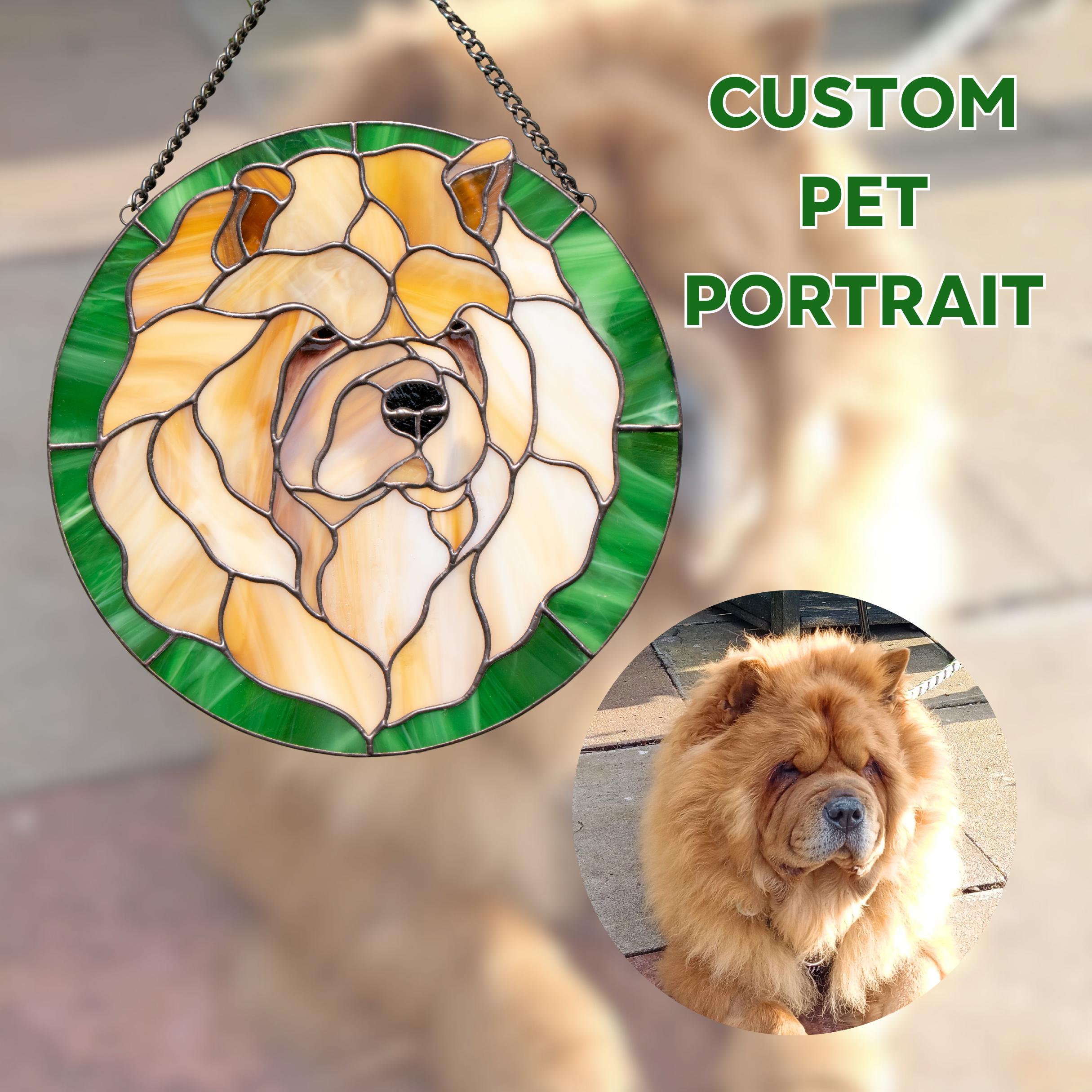 Custom stained glass pet portrait suncatcher from photo Dog or cat memorial ornament