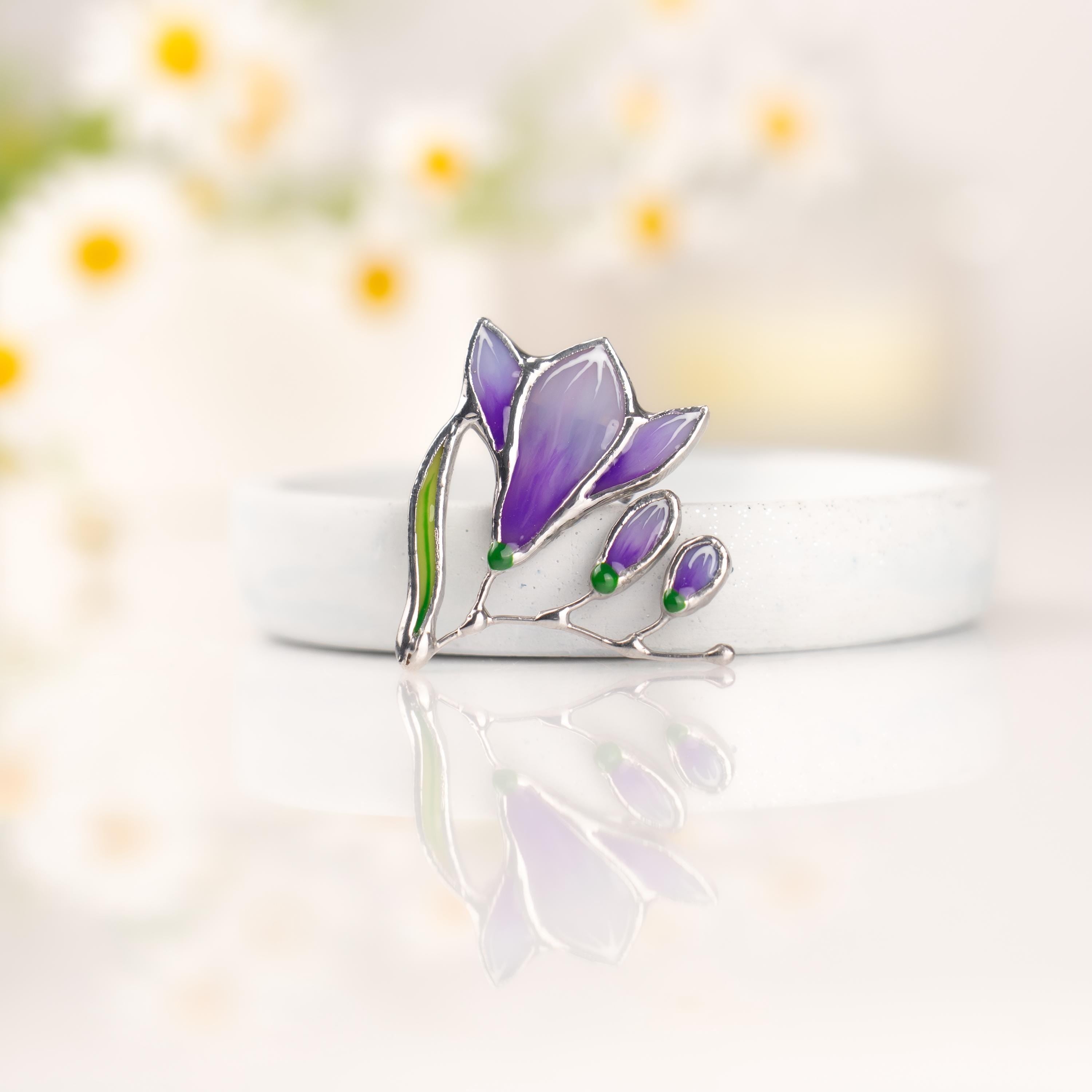 Freesia stained glass brooch Mother in law gift Nature inspired flower jewelry