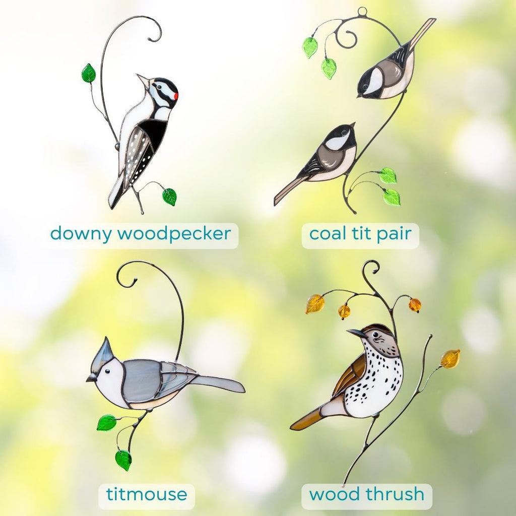 Stained glass birds suncatcher Grandparent gifts Chickadee ornament window hangings Best gift for mom Chickadee art