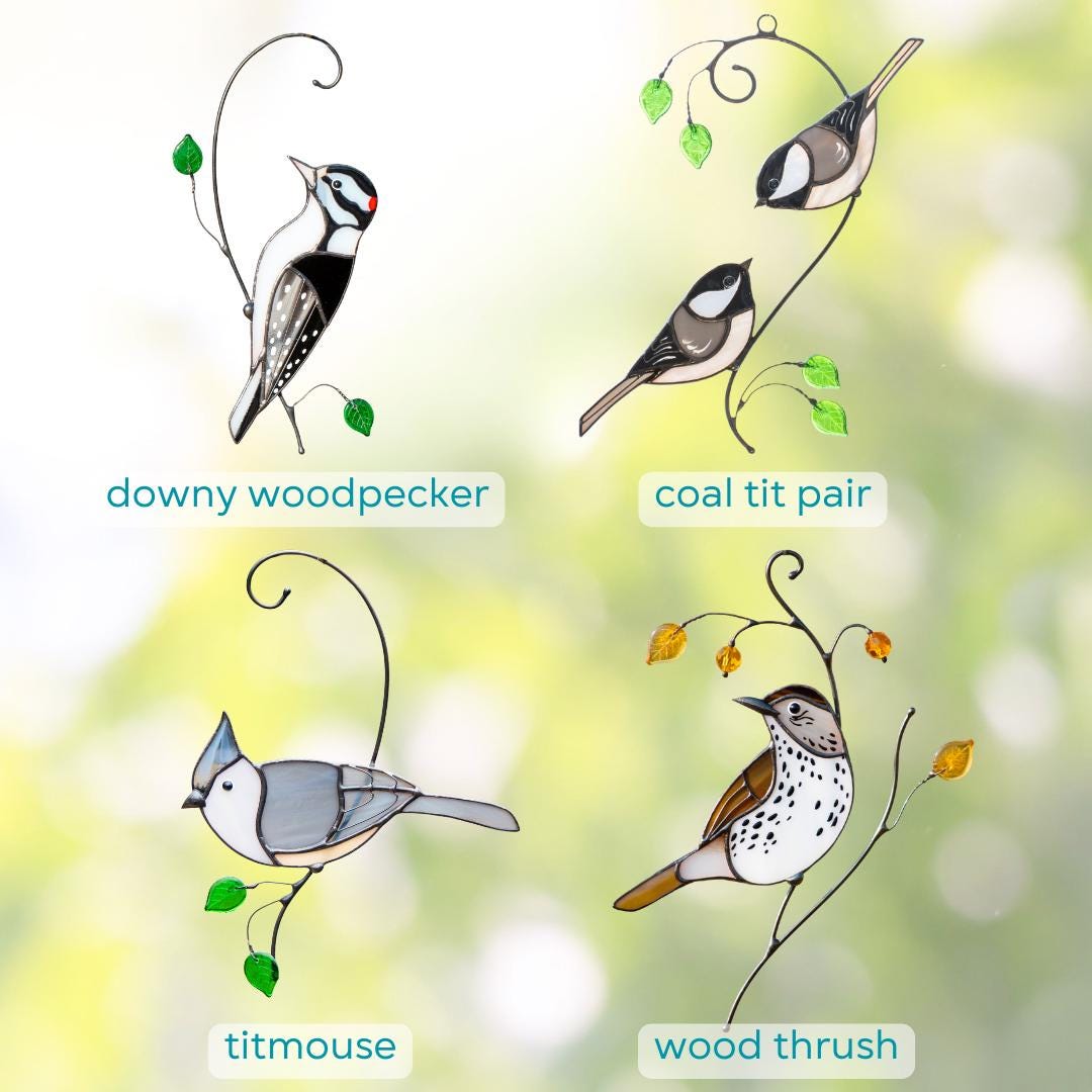 Stained glass birds suncatcher Grandparent gifts Chickadee ornament window hangings Best gift for mom Chickadee art
