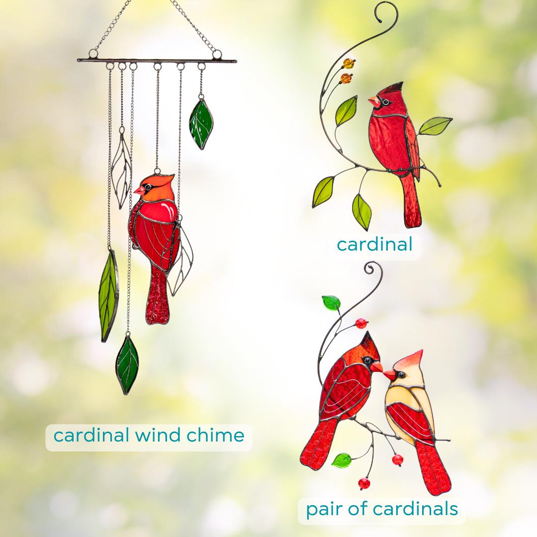 Stained glass cardinal sympathy gift wind chime Mother in law gifts Custom stained glass cardinal ornament Stained glass bird suncatcher