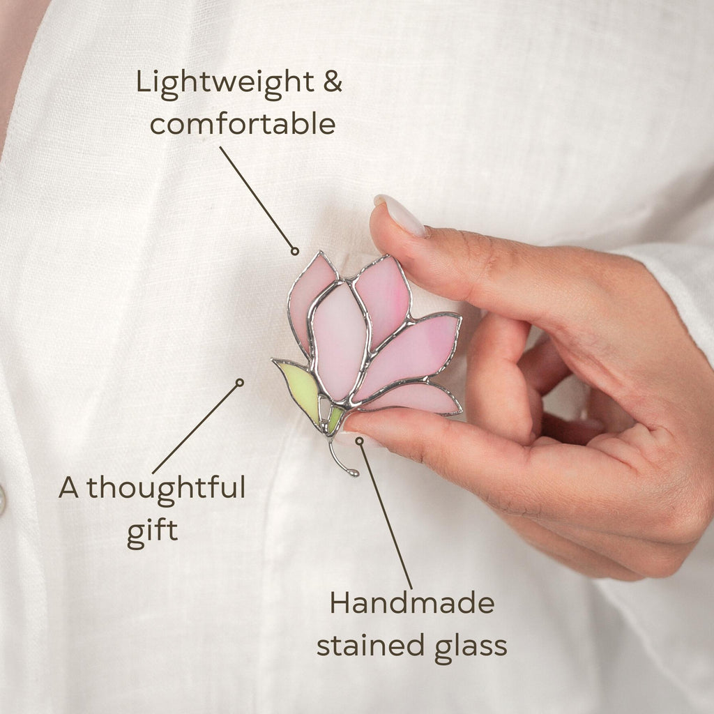 Magnolia stained glass jewelry Unique gift for mom Flower brooch pin