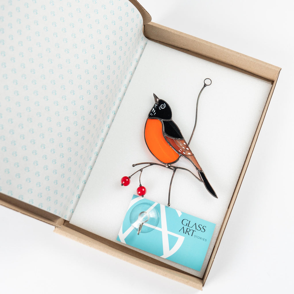 Stained glass American robin bird suncatcher Unique gift for mom Glass bird window hangings Cottage core decor