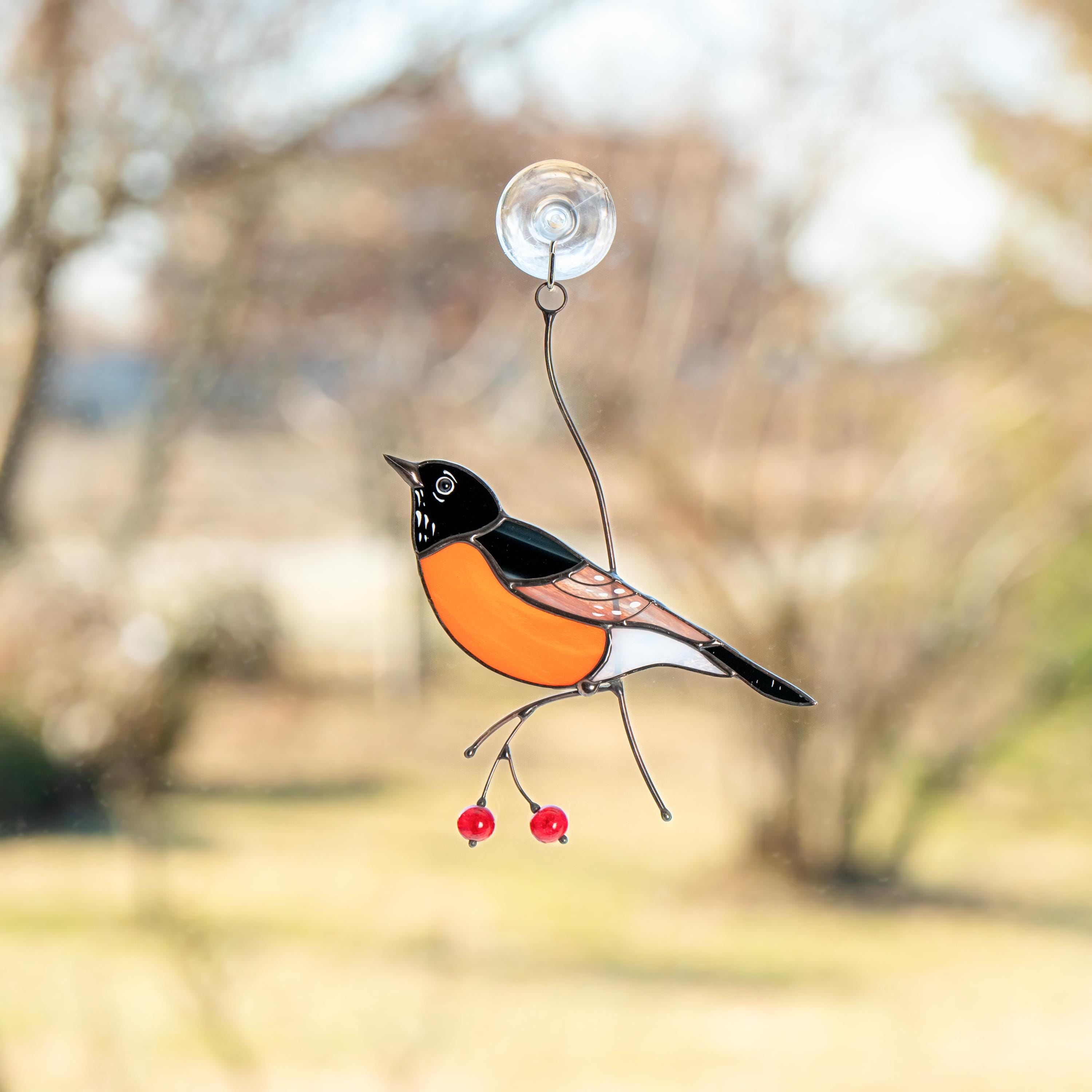 Stained glass American robin bird suncatcher Unique gift for mom Glass bird window hangings Cottage core decor
