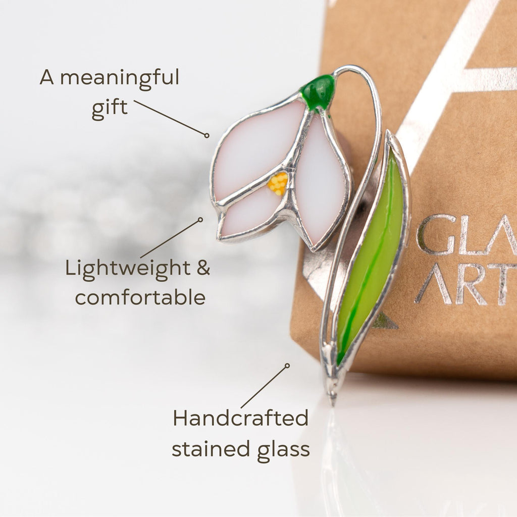 Snowdrop stained glass brooch Unique gift for mom Flower jewelry