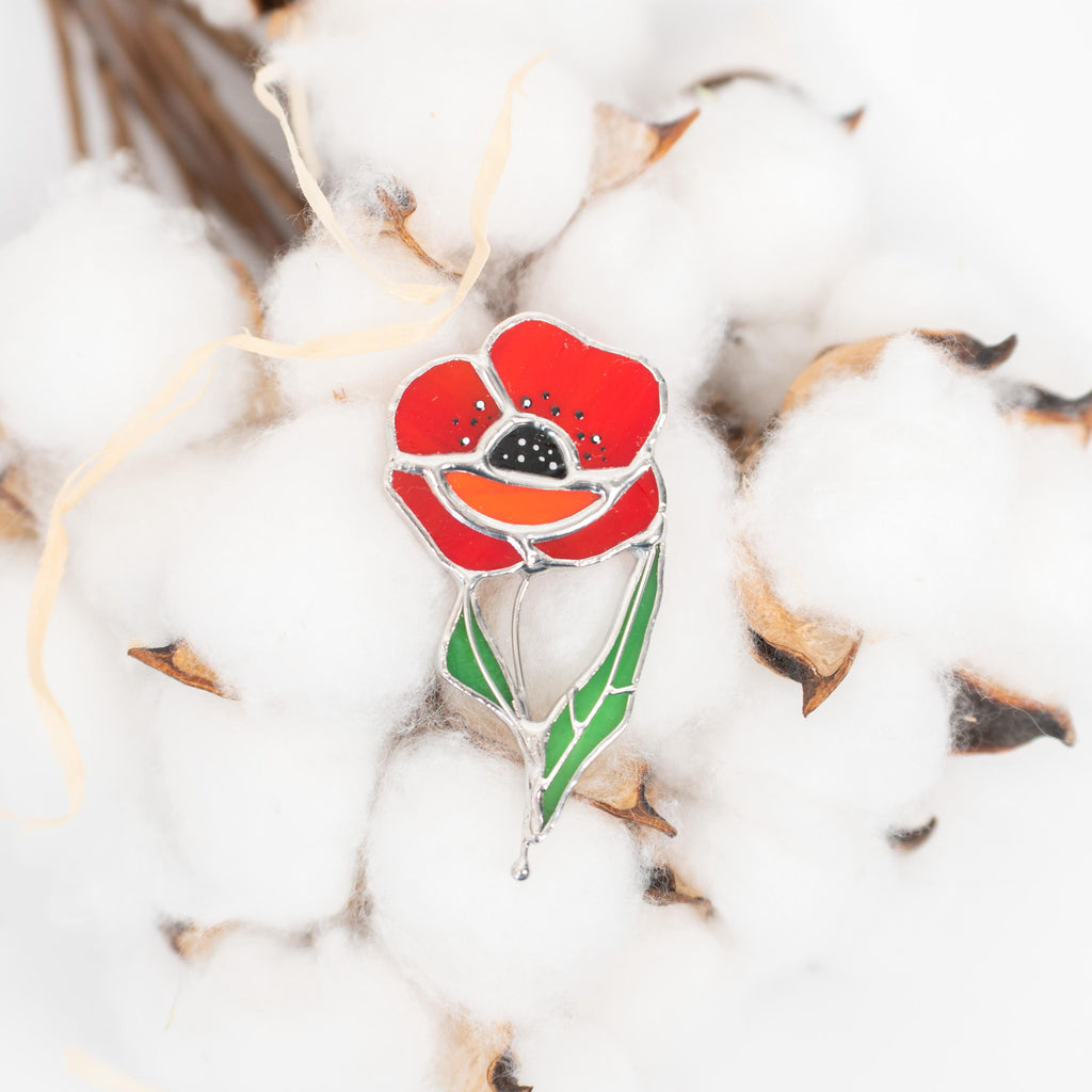 Stained glass poppy brooch Mother in law gift Art nouveau jewelry