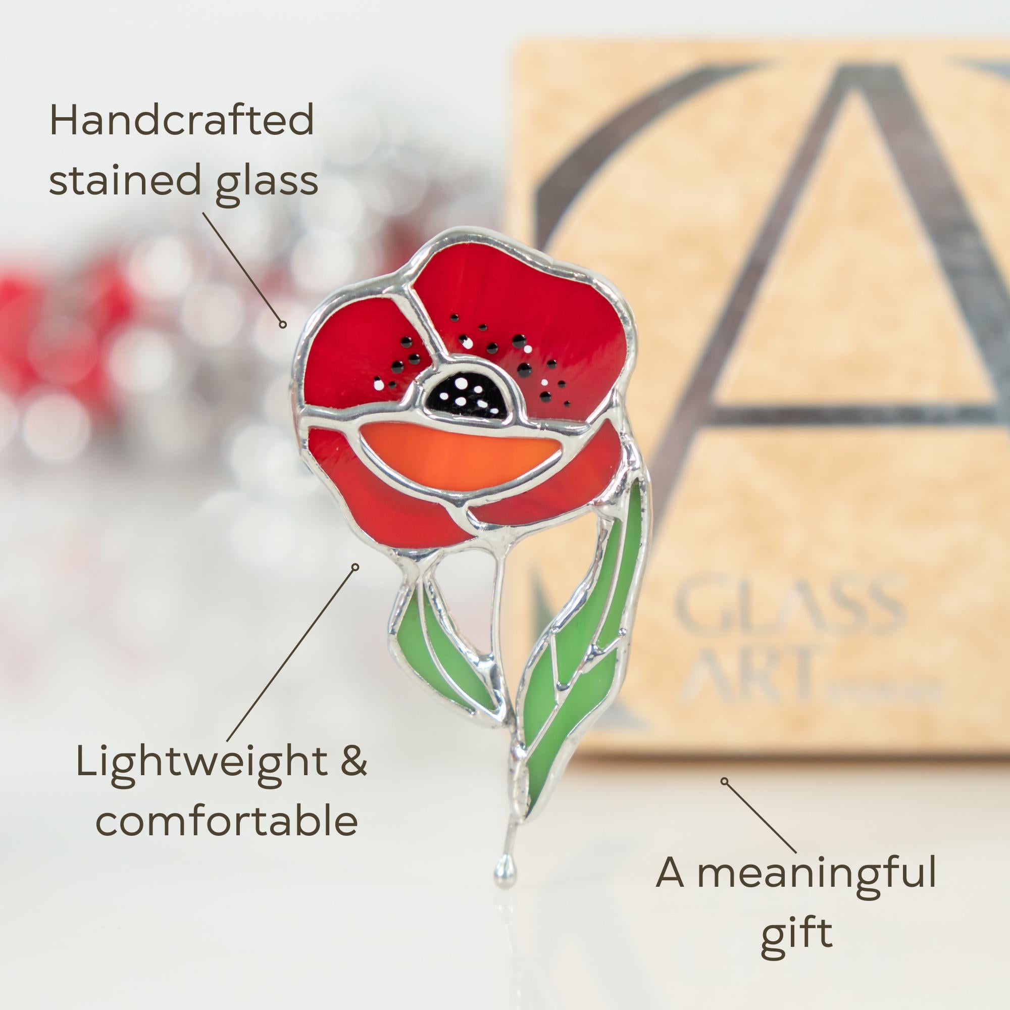 Stained glass poppy brooch Mother in law gift Art nouveau jewelry