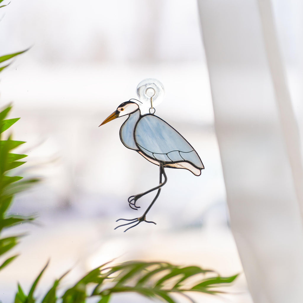 Great blue heron stained glass window hangings Mothers Day gift Lake house decor