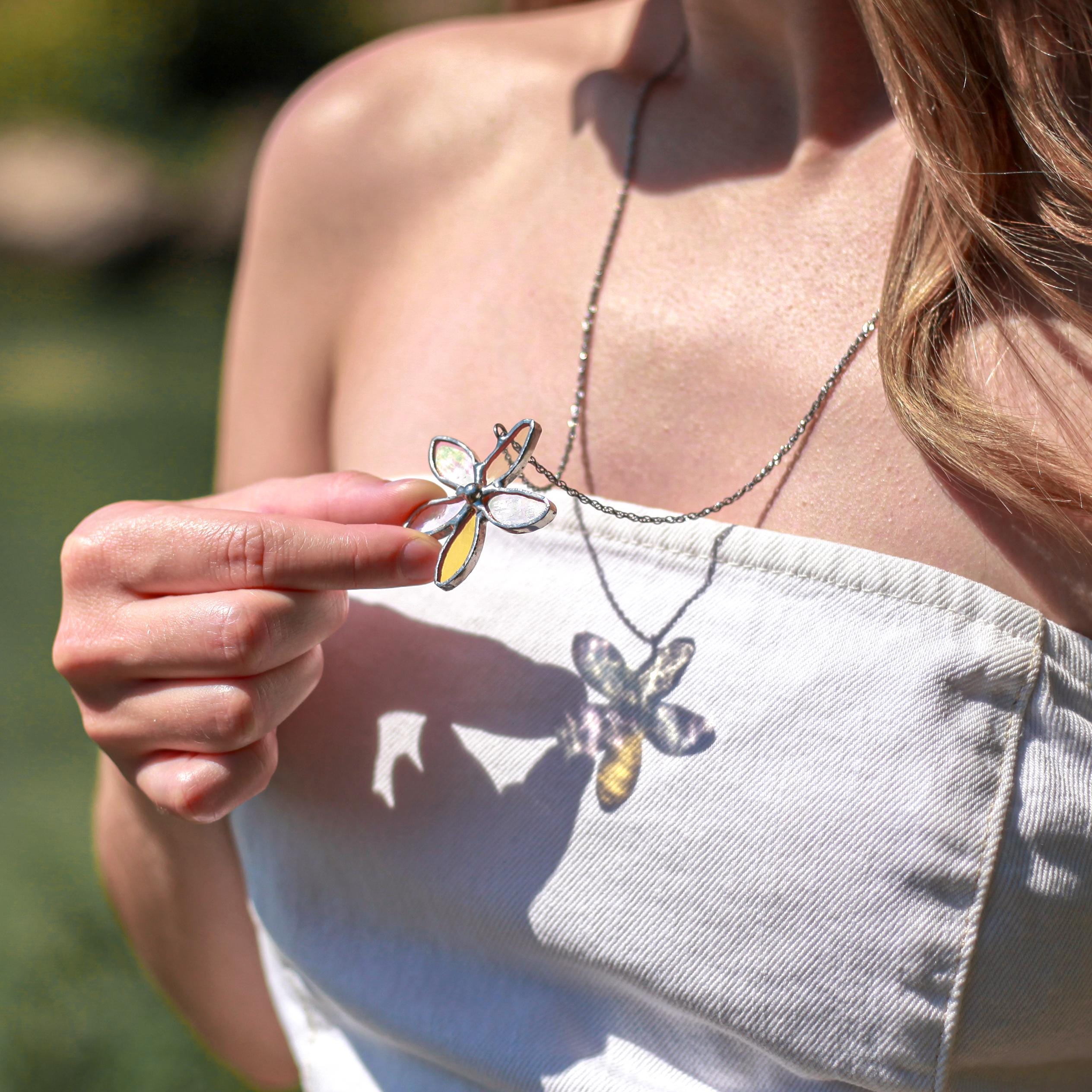 Stained glass flower necklace Godmother gift Nature inspired jewelry