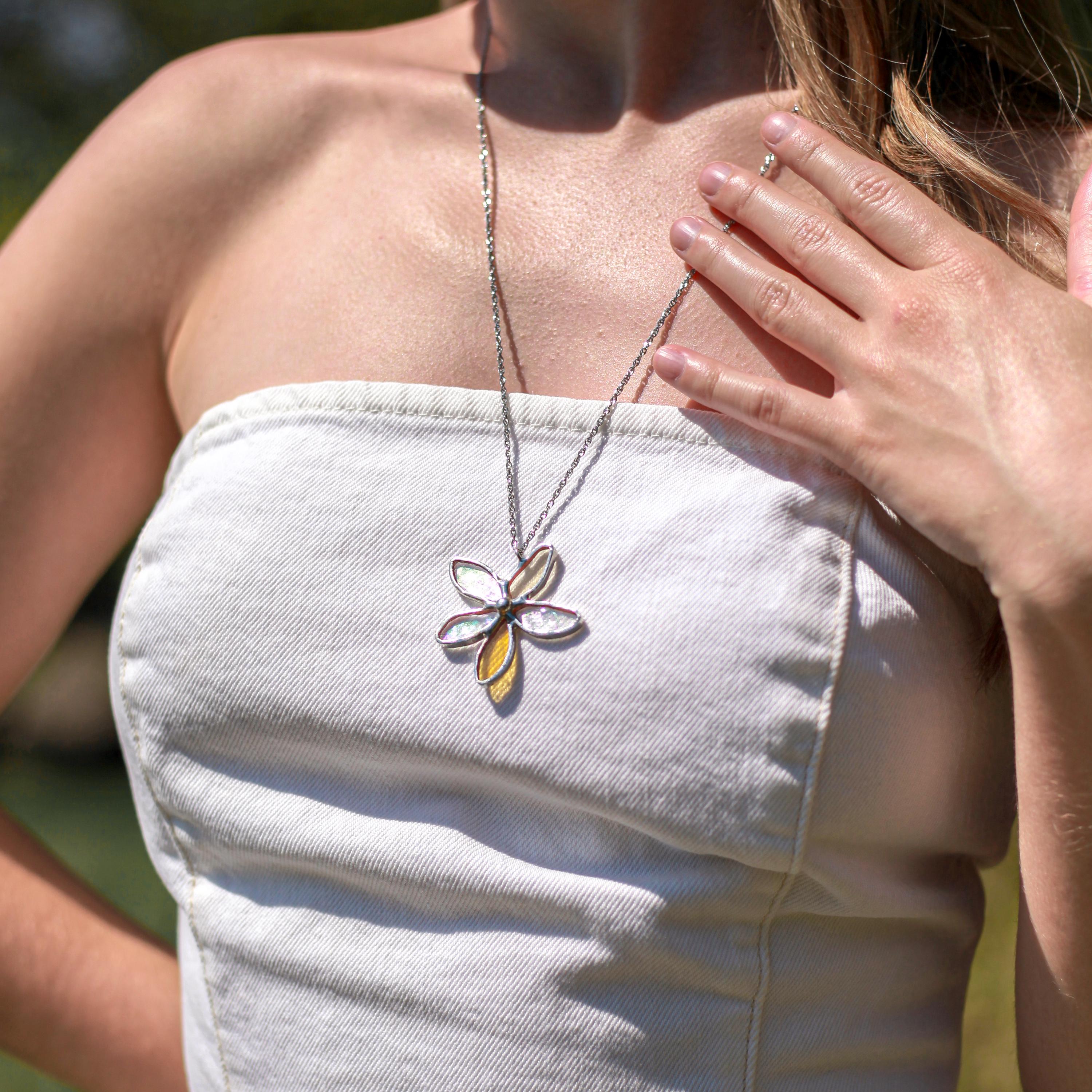 Stained glass flower necklace Godmother gift Nature inspired jewelry