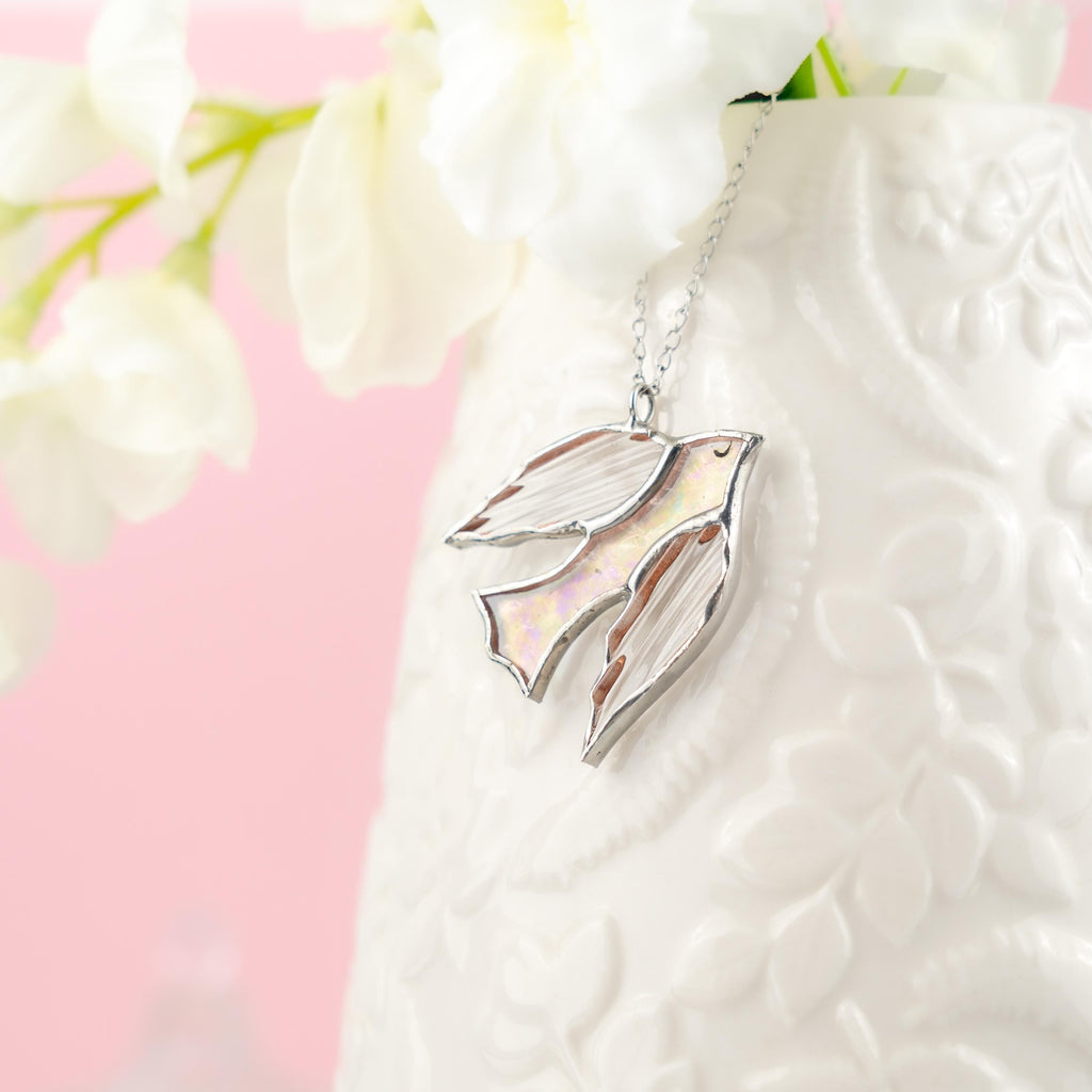 Stained glass bird necklace Unique gift for mom Bird jewelry