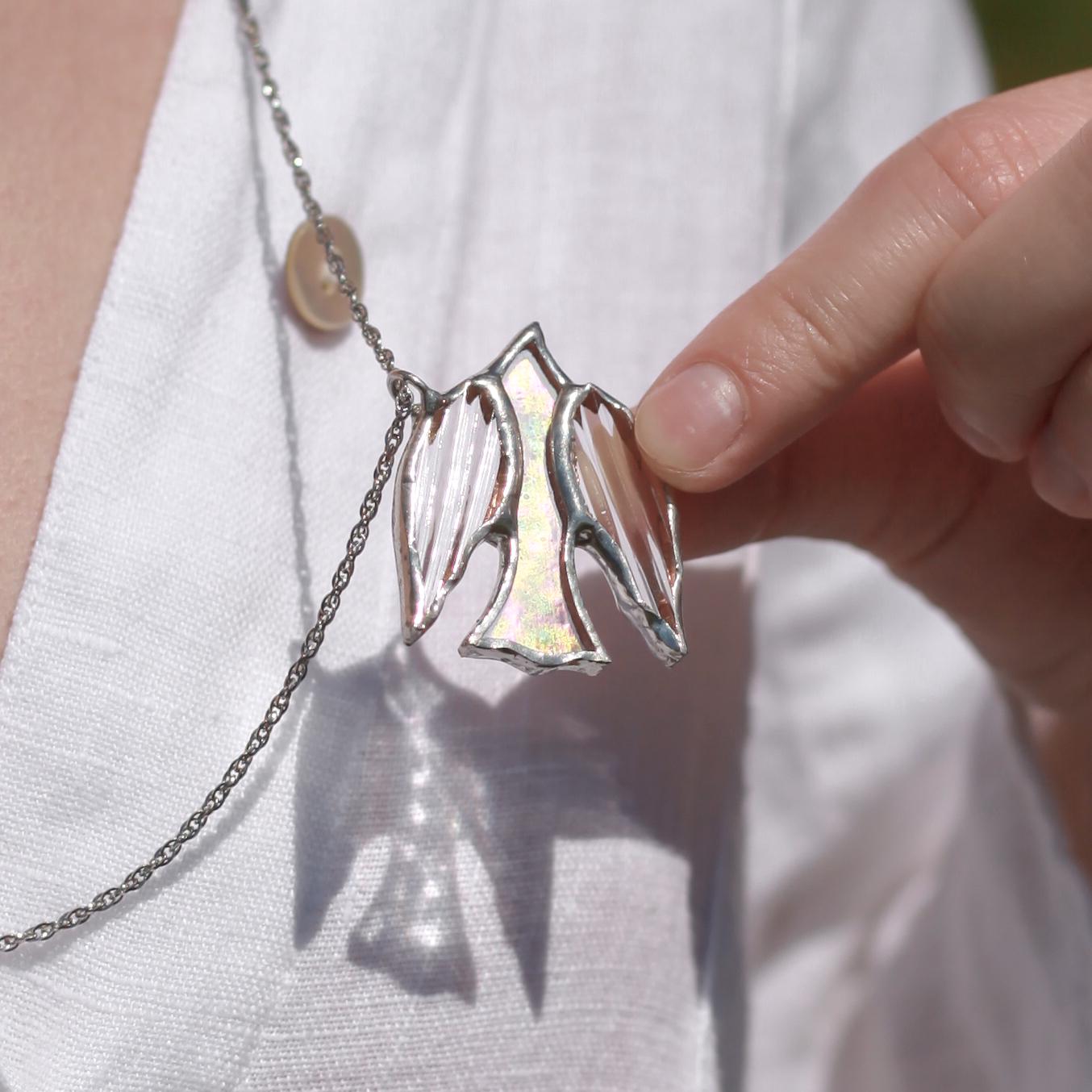 Stained glass bird necklace Unique gift for mom Bird jewelry