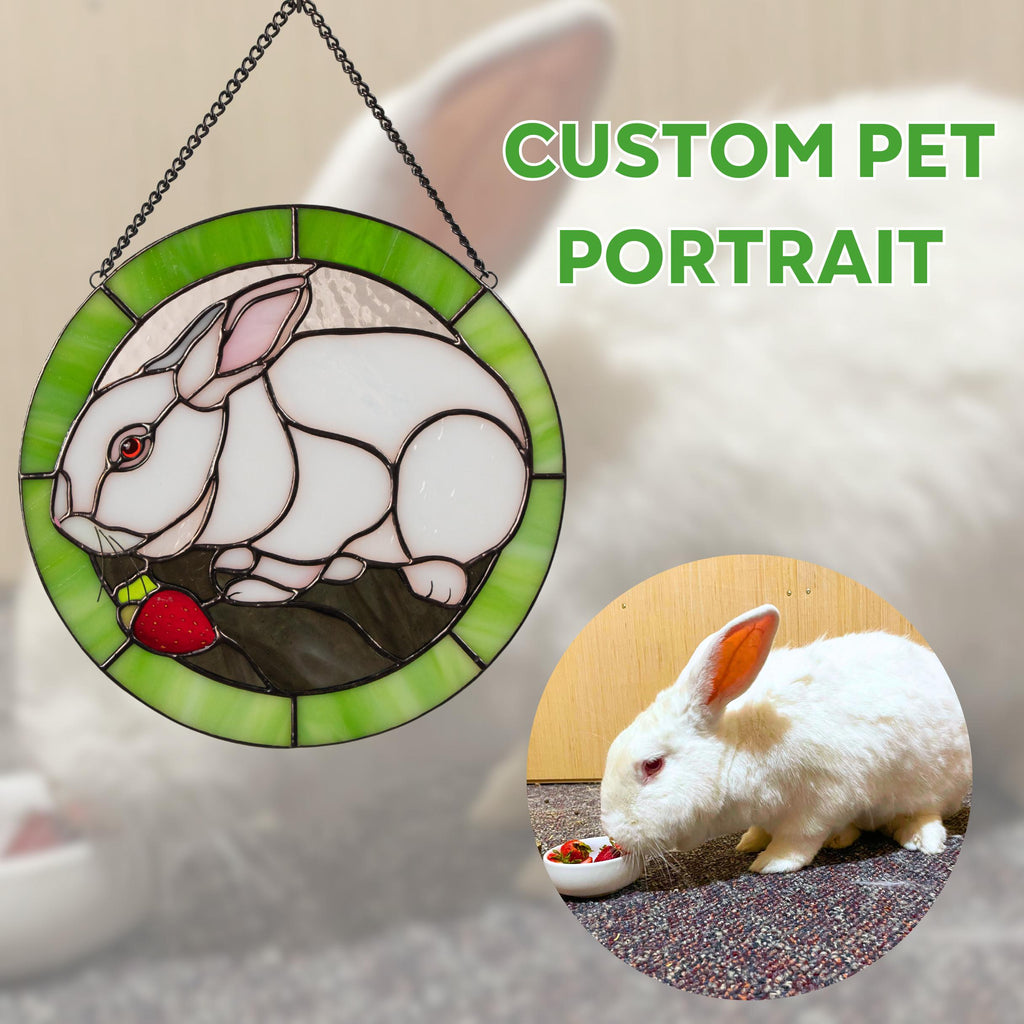 Custom stained glass pet portrait suncatcher from photo Dog or cat memorial ornament