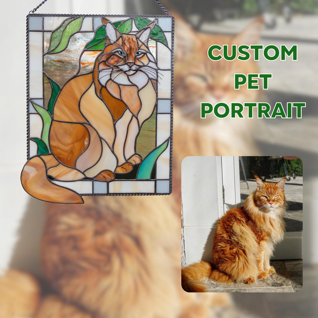 Custom stained glass pet portrait suncatcher from photo Dog or cat memorial ornament