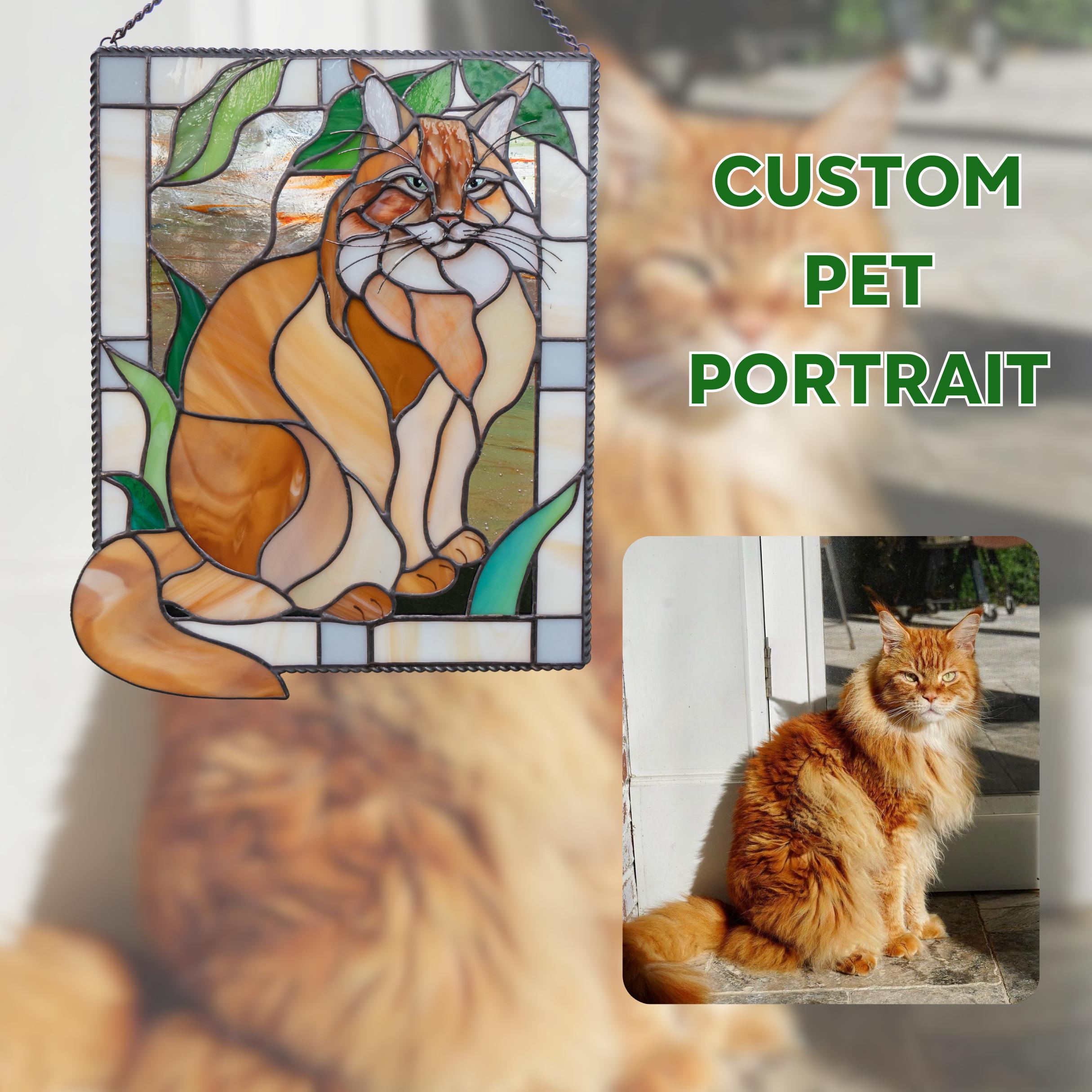 Custom stained glass pet portrait suncatcher from photo Dog or cat memorial ornament