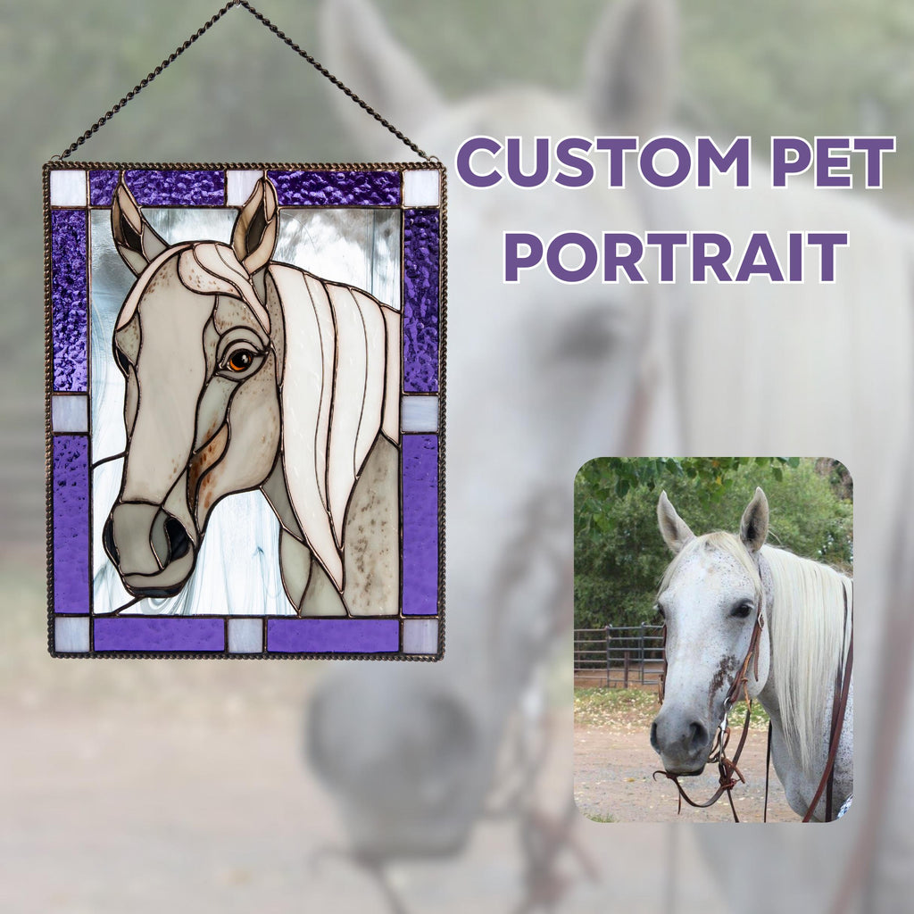Custom stained glass pet portrait suncatcher from photo Dog or cat memorial ornament