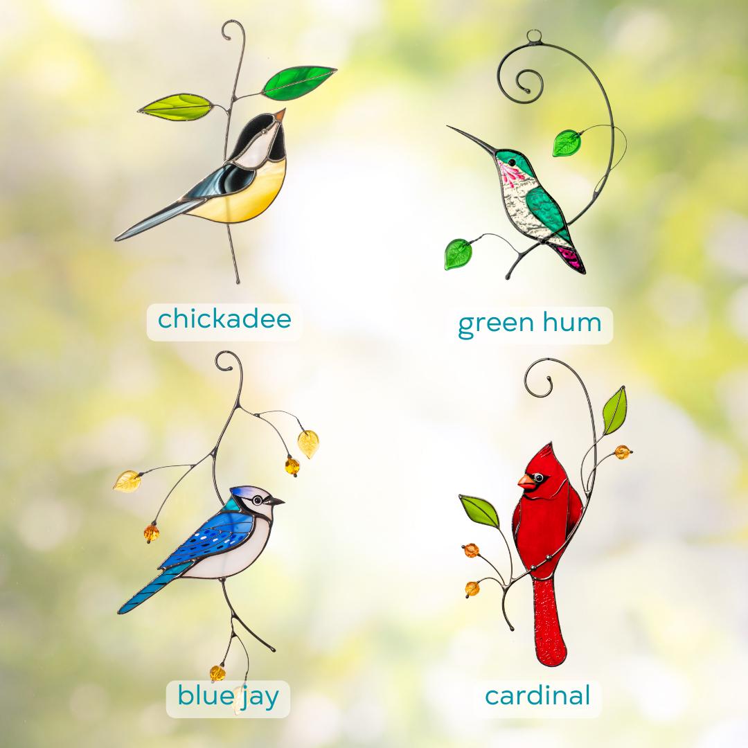 Downy woodpecker stained glass window hangings Godfather gift Custom stained glass bird suncatcher New mom gift Handmade product