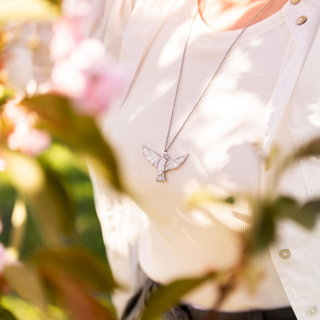 Stained glass dove necklace Daughter in law wedding gift Bird pendant