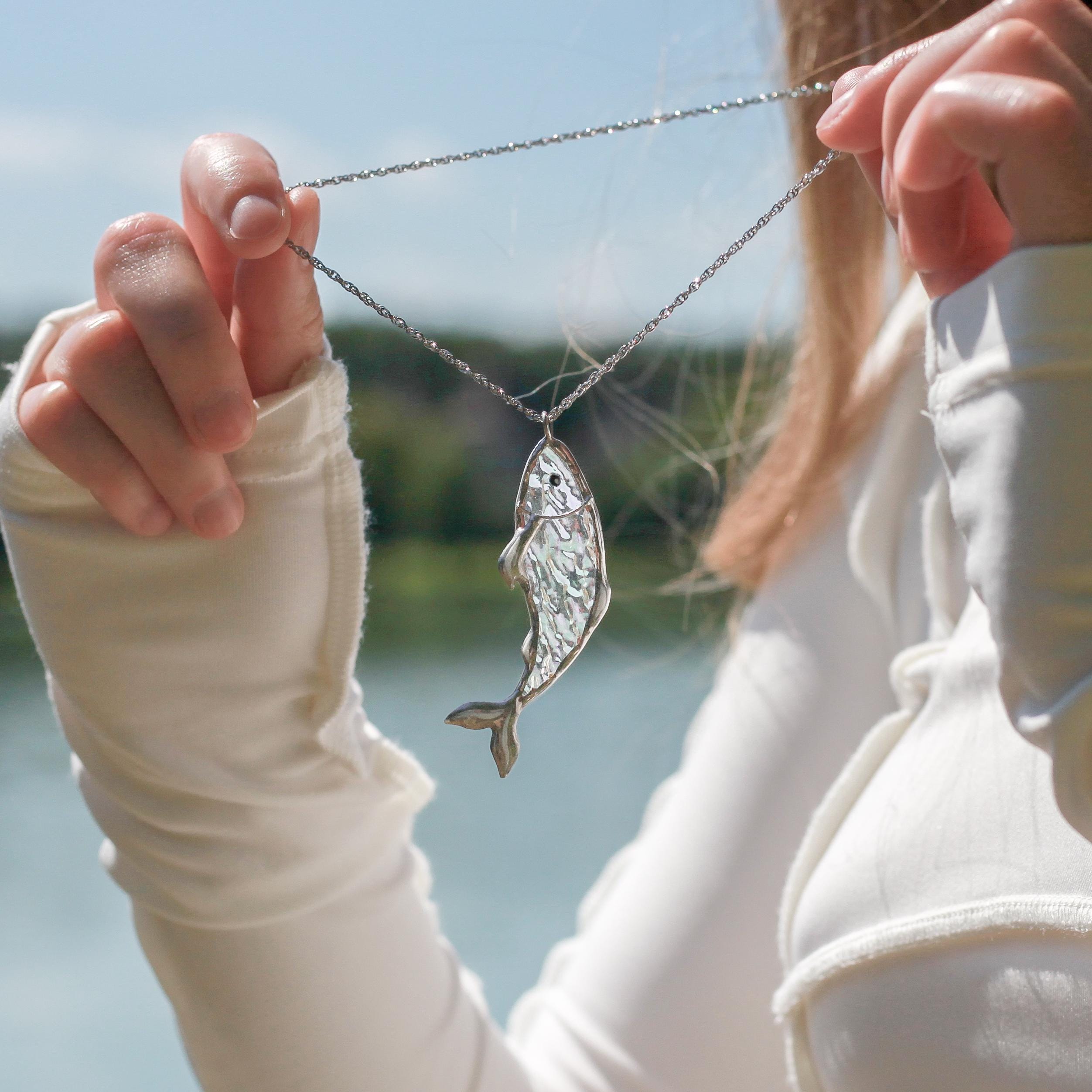 Stained glass fish Custom stained glass necklace Gifts for sister Fish pendant Modern stained glass fish jewelry