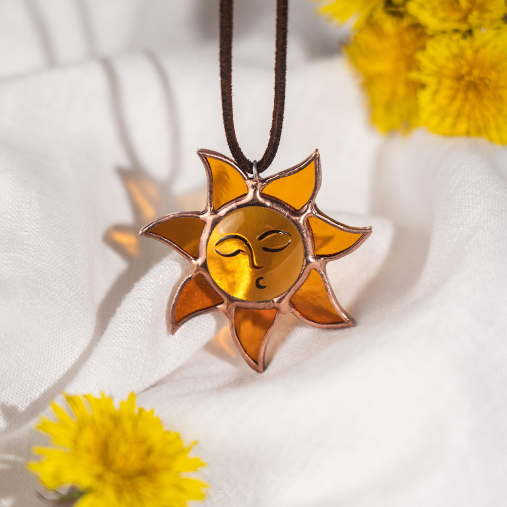 Stained glass sunshine necklace Mother in law gifts Sun pendant