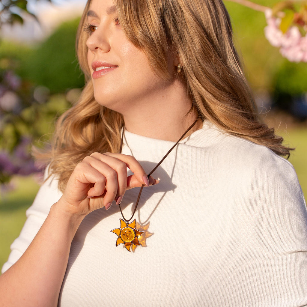Stained glass sunshine necklace Mother in law gifts Sun pendant