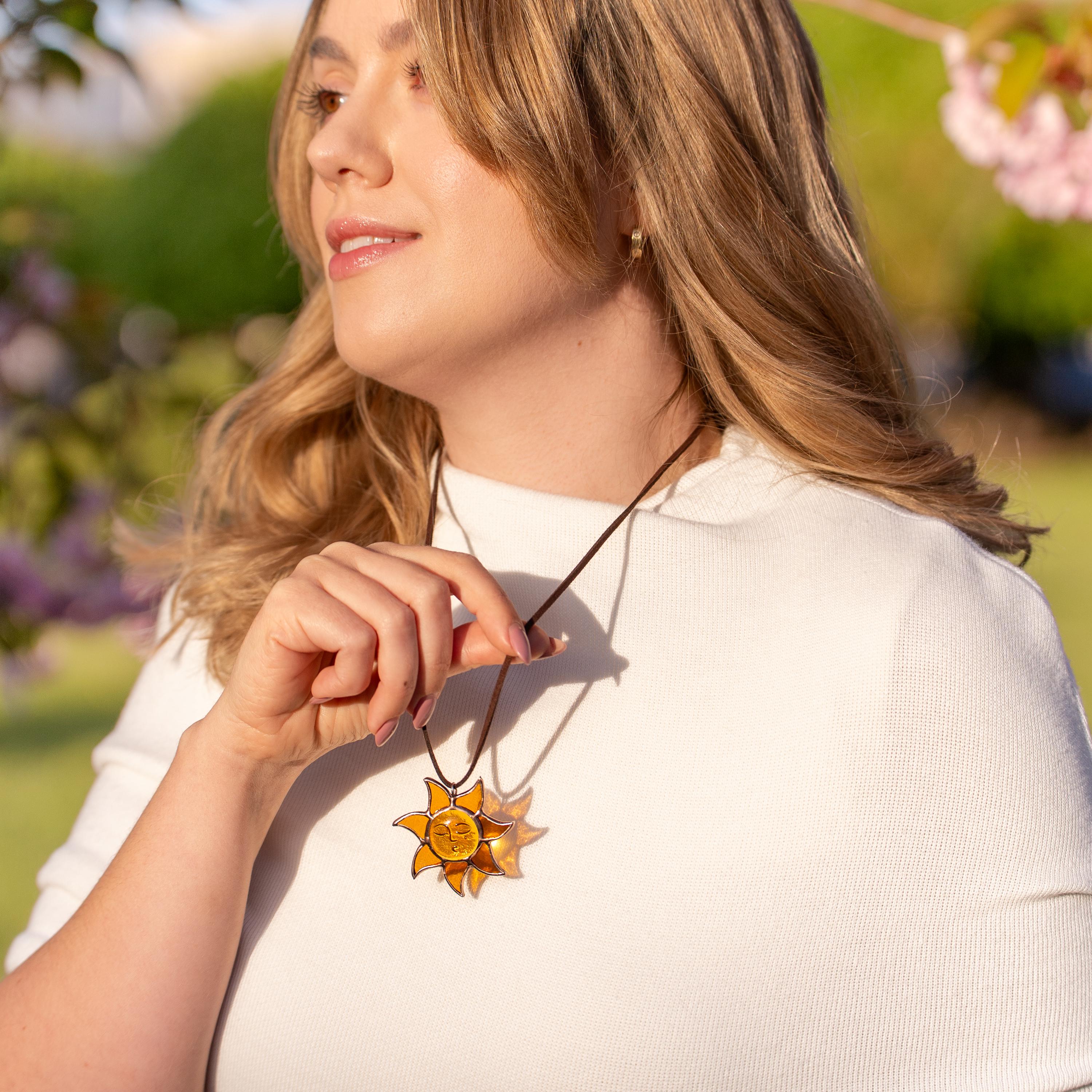 Stained glass sunshine necklace Mother in law gifts Sun pendant