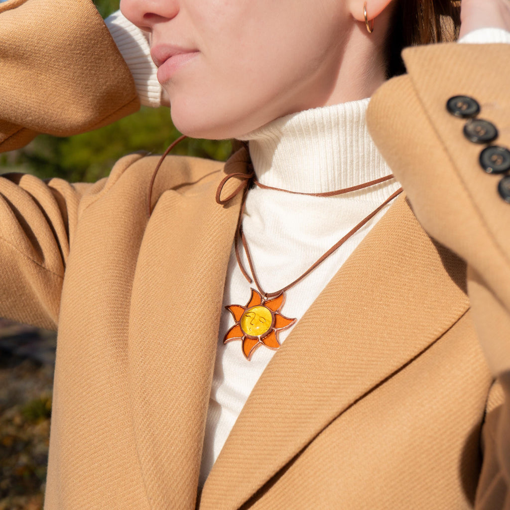 Stained glass sunshine necklace Mother in law gifts Sun pendant
