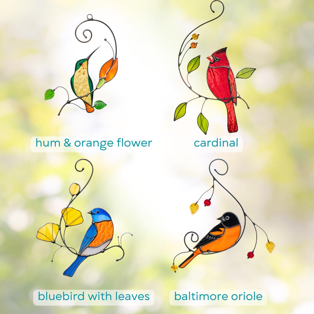 Stained glass birds glass suncatcher Unique gift for mom Spring decor window hangings