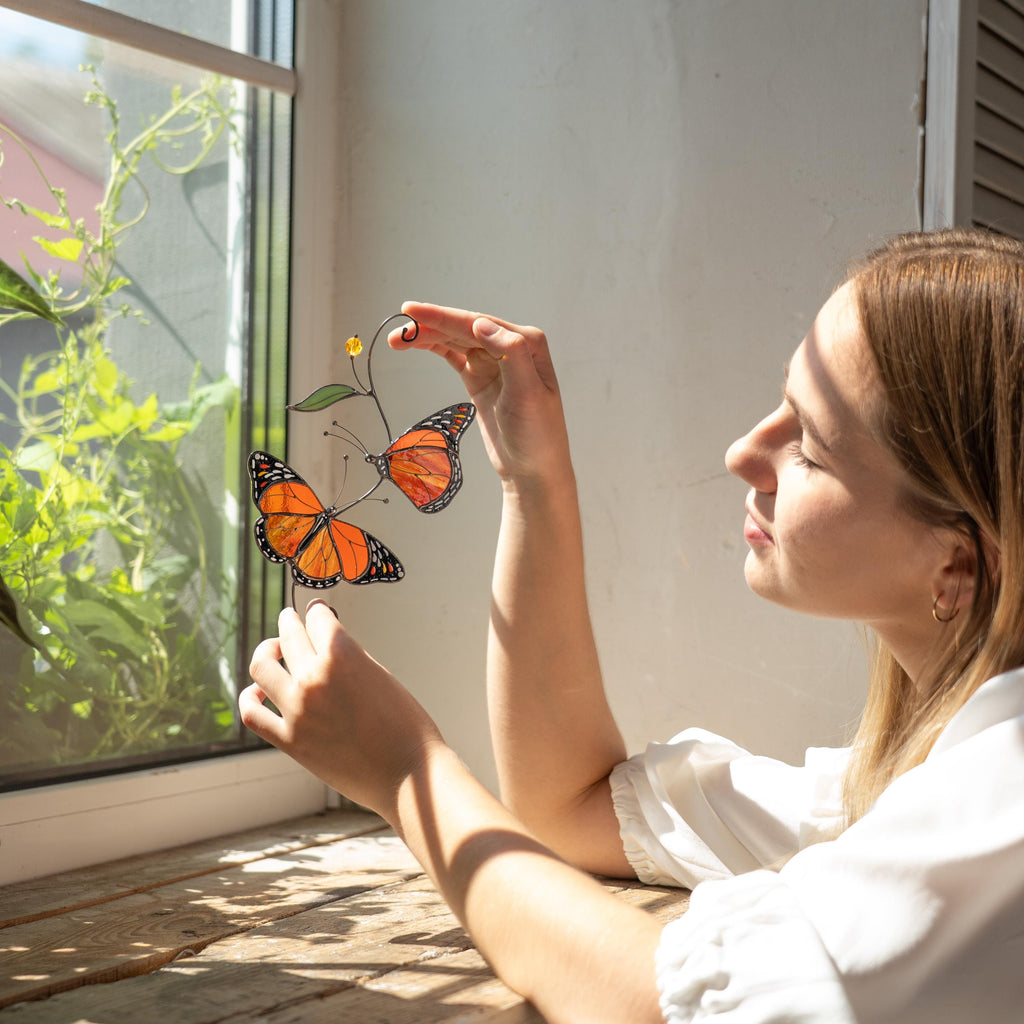 Monarch butterfly stained glass window hangings Gifts for garden lovers