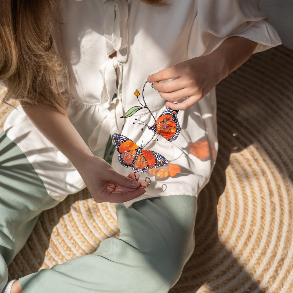Monarch butterfly stained glass window hangings Gifts for garden lovers