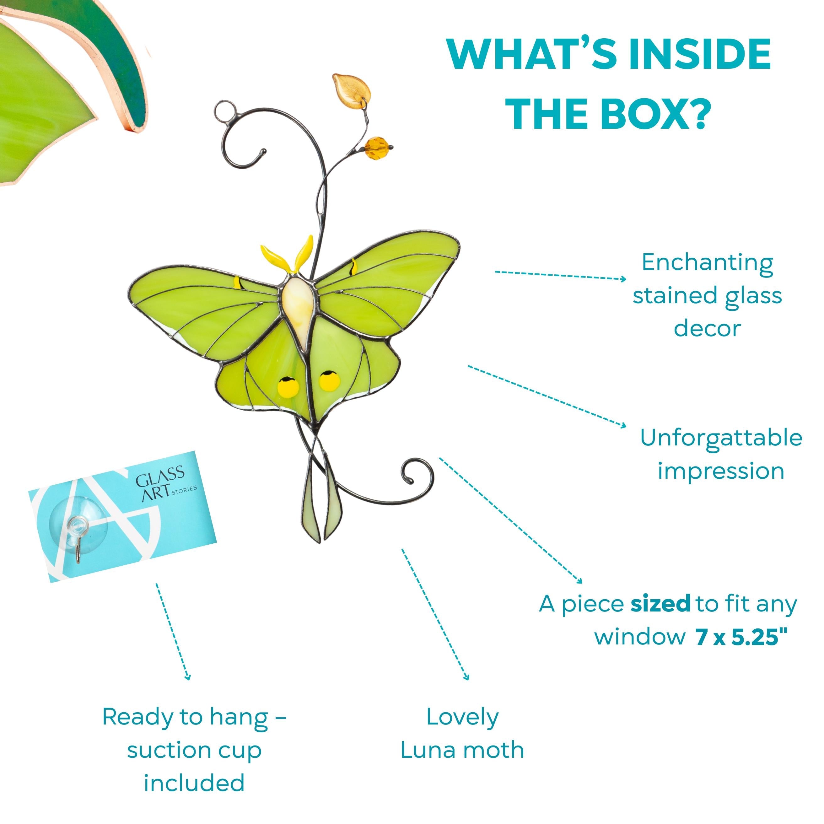 Luna moth stained glass butterfly suncatcher Unique gift for mom Balcony decor
