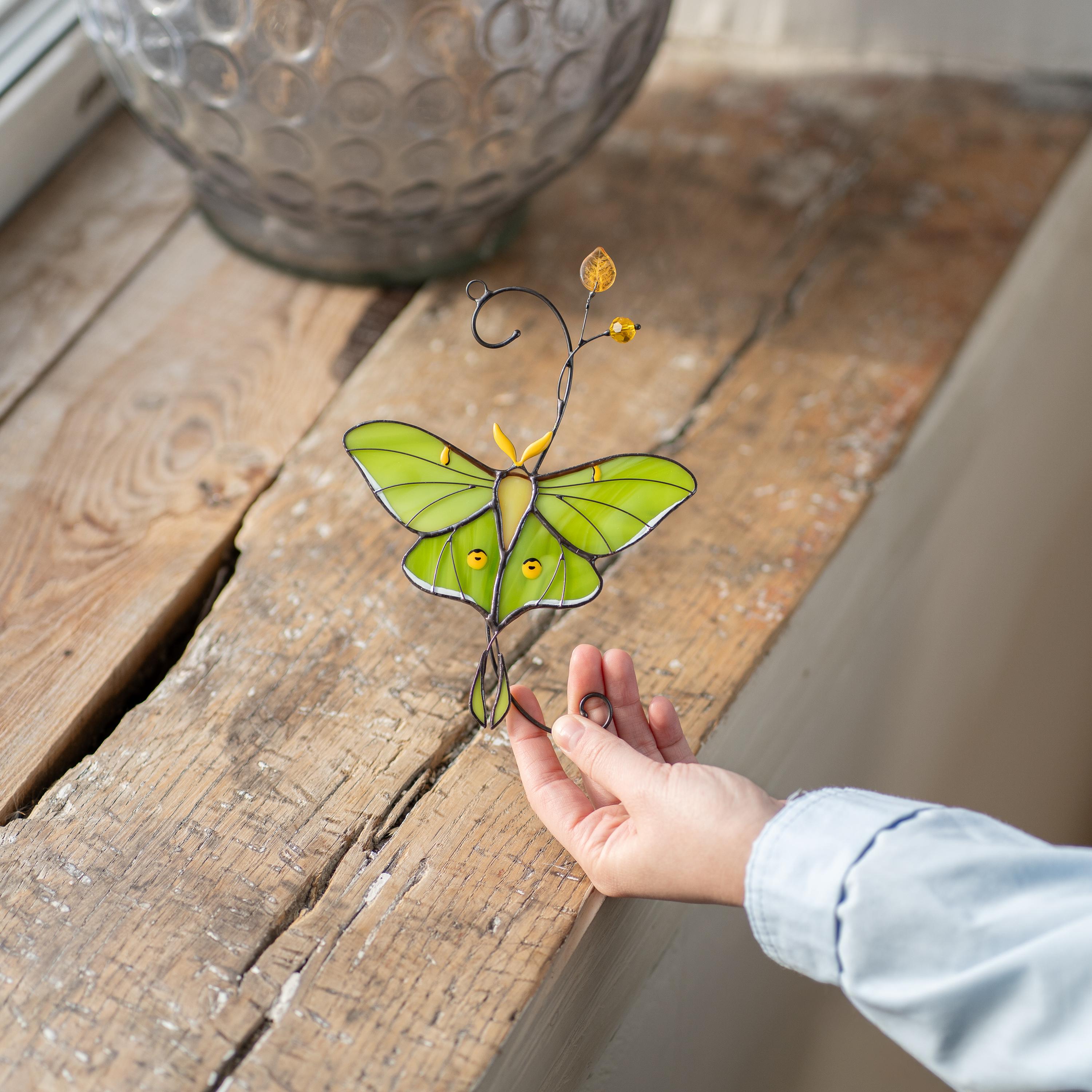 Luna moth stained glass butterfly suncatcher Unique gift for mom Balcony decor