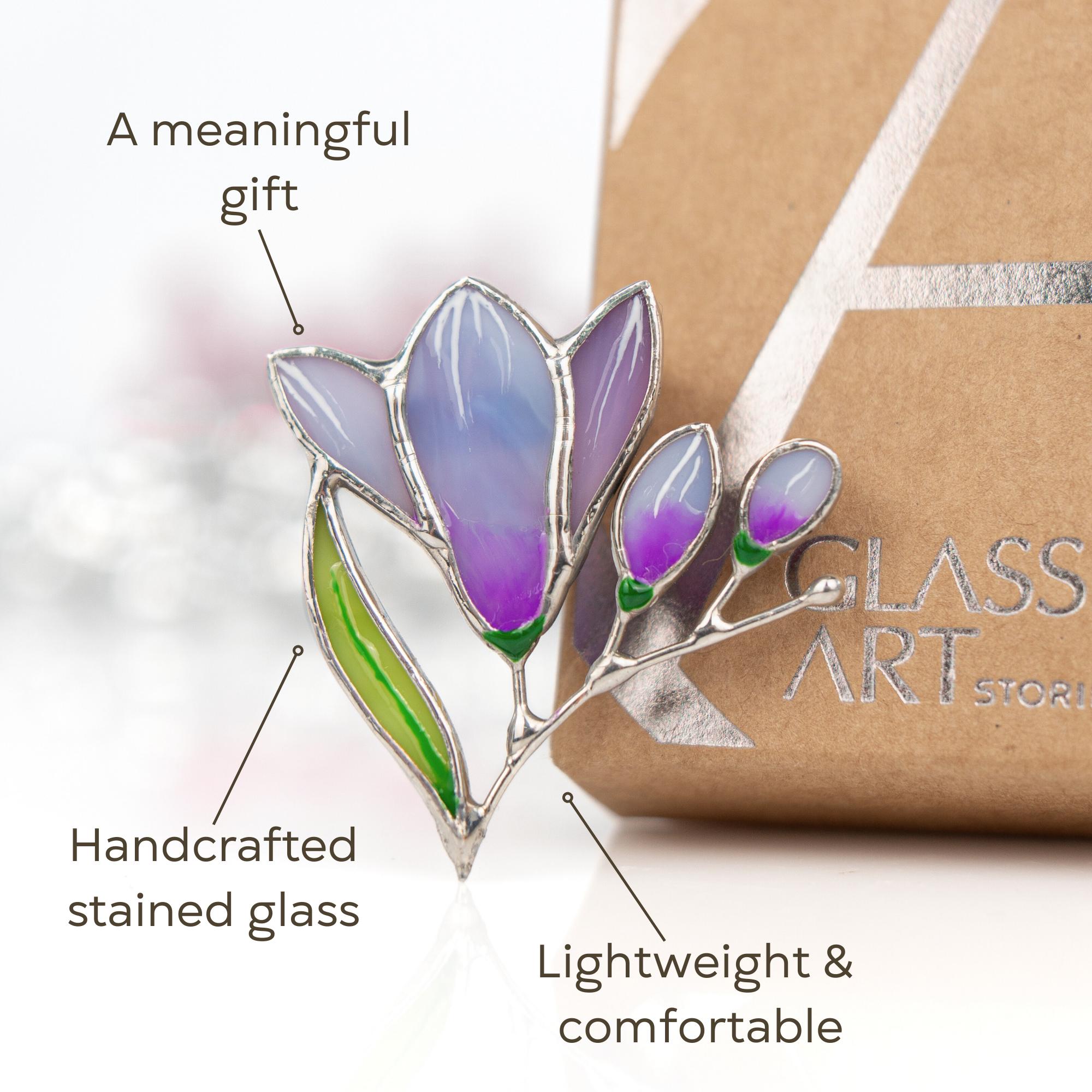 Freesia stained glass brooch Mother in law gift Nature inspired flower jewelry