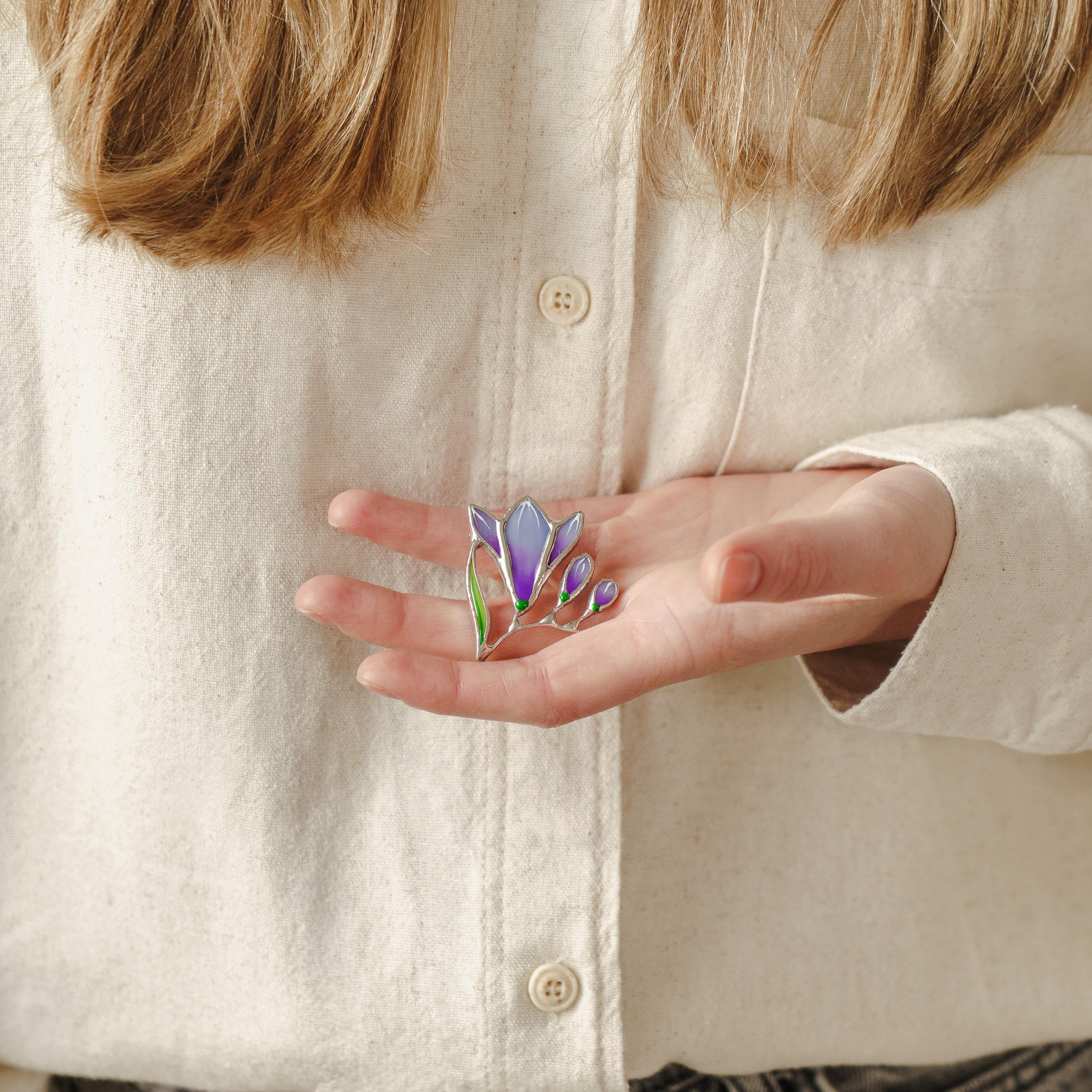 Freesia stained glass brooch Mother in law gift Nature inspired flower jewelry