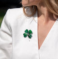 Four leaf clover stained glass brooch St Patricks Day Irish jewelry