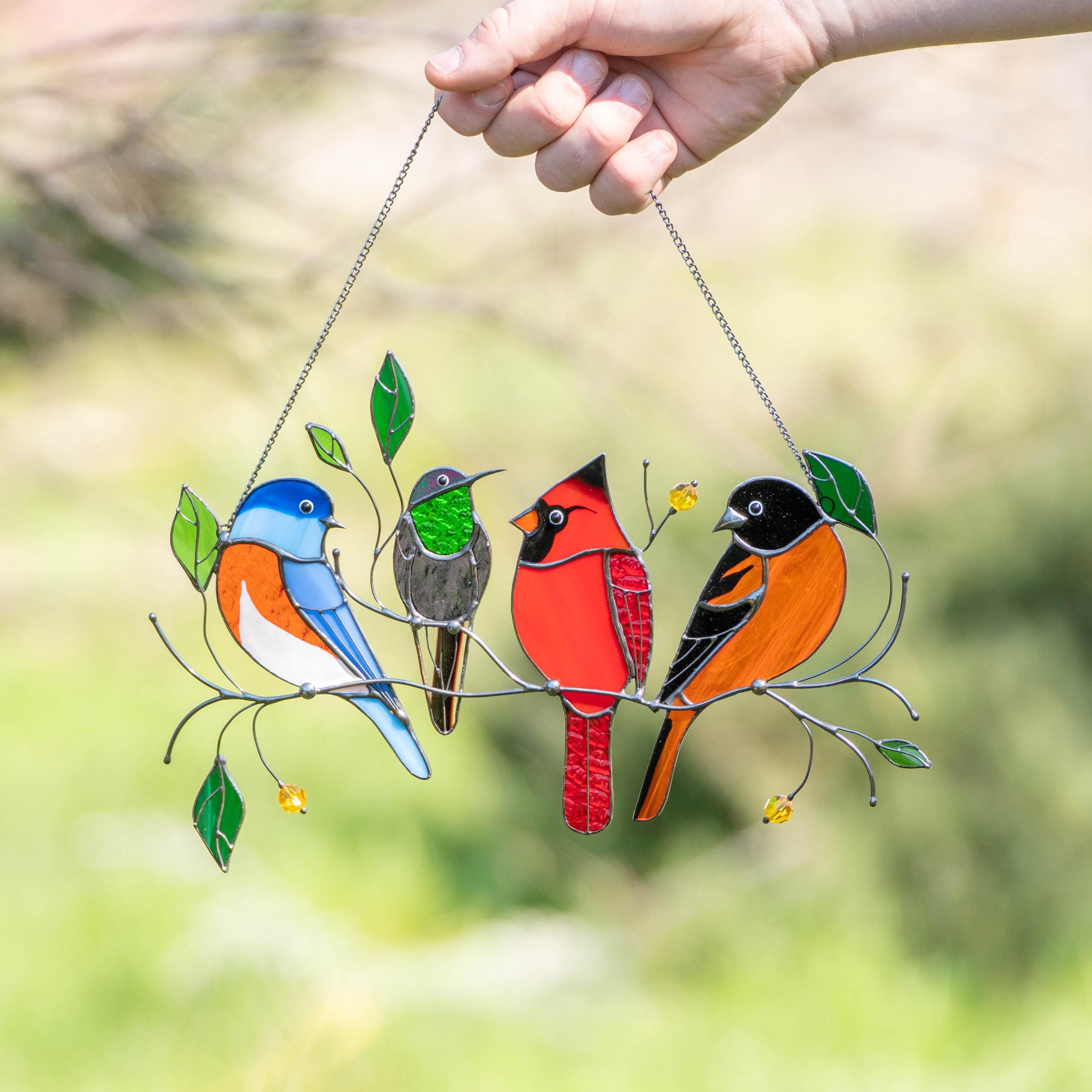 Stained glass birds glass suncatcher Unique gift for mom Spring decor window hangings