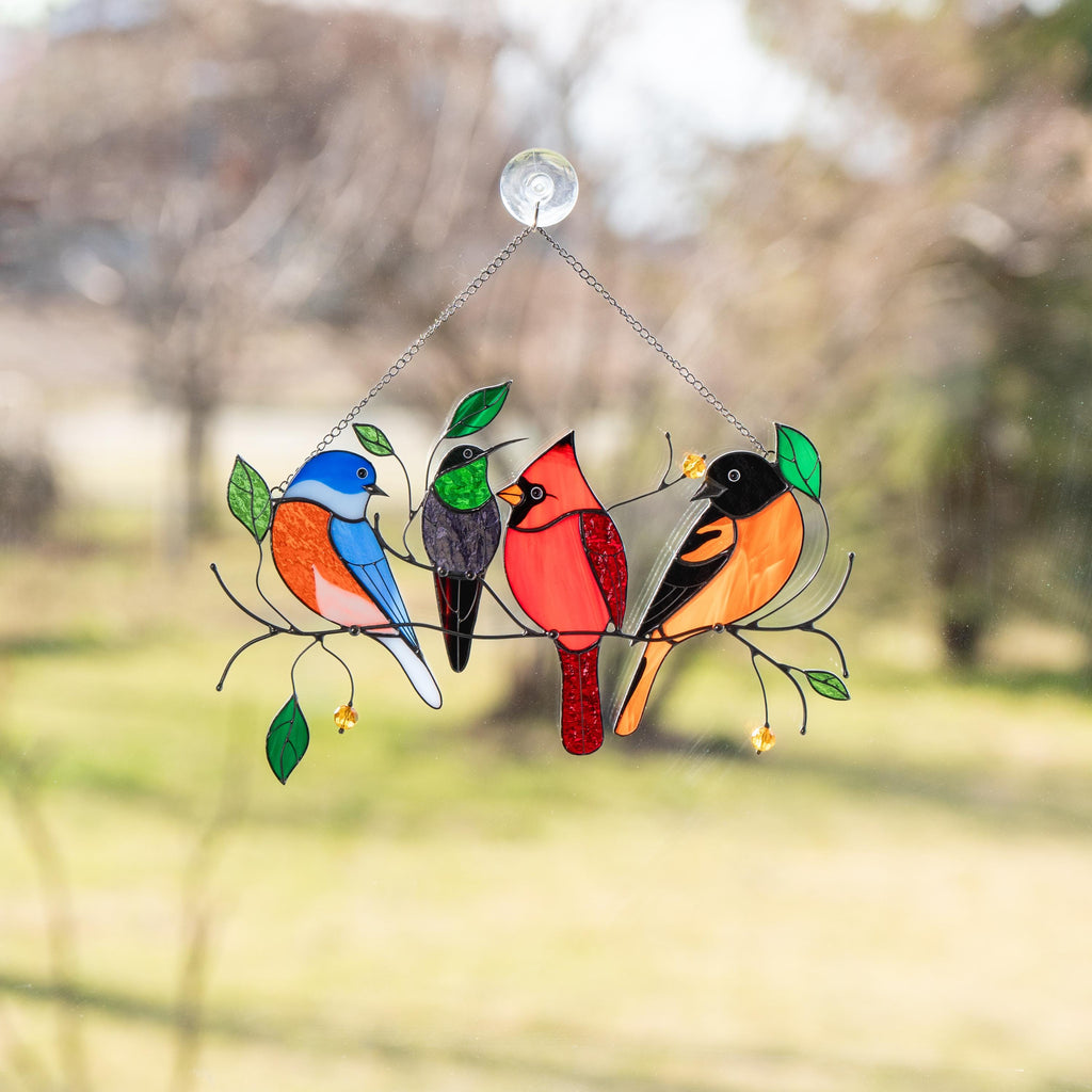 Stained glass birds glass suncatcher Unique gift for mom Spring decor window hangings