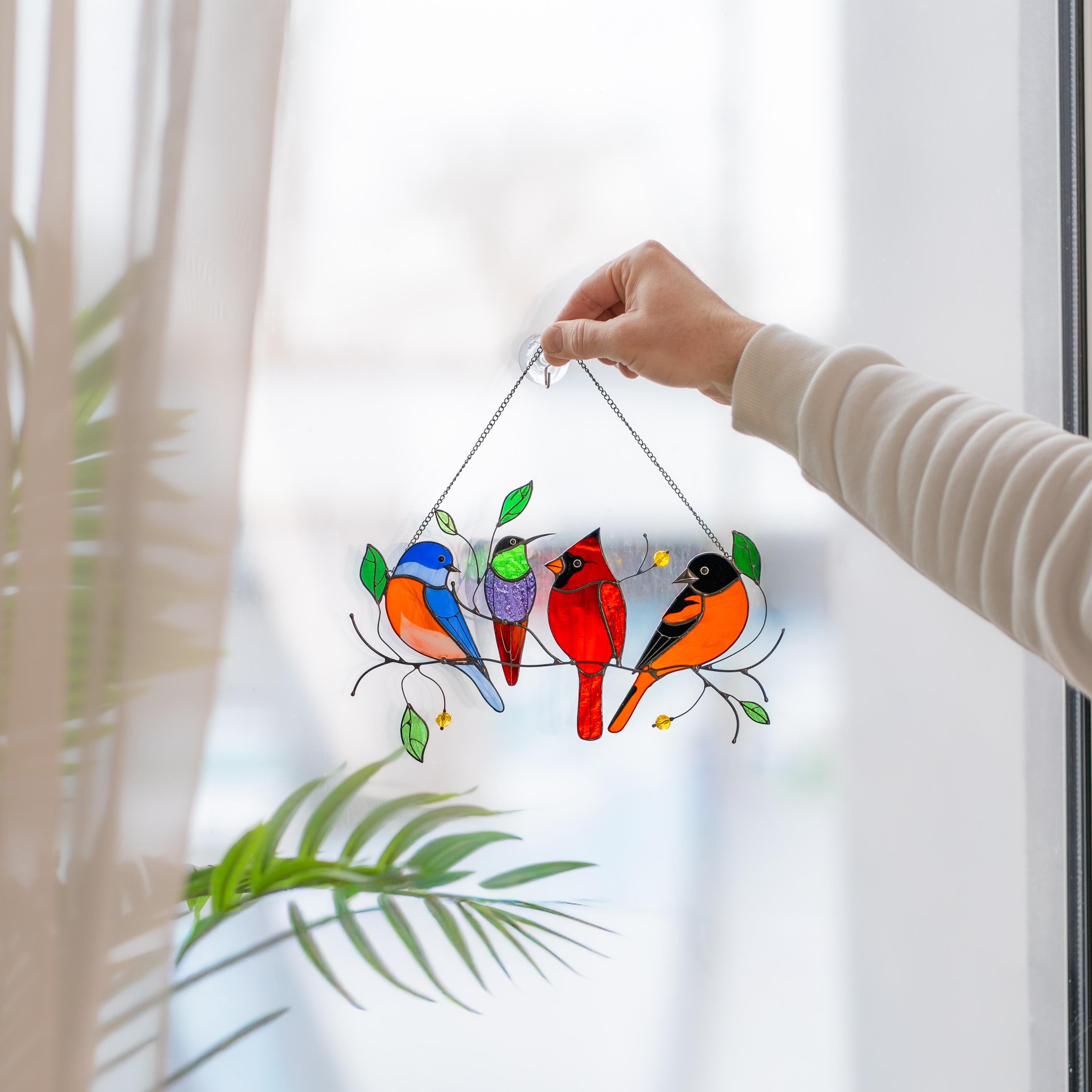 Stained glass birds glass suncatcher Unique gift for mom Spring decor window hangings