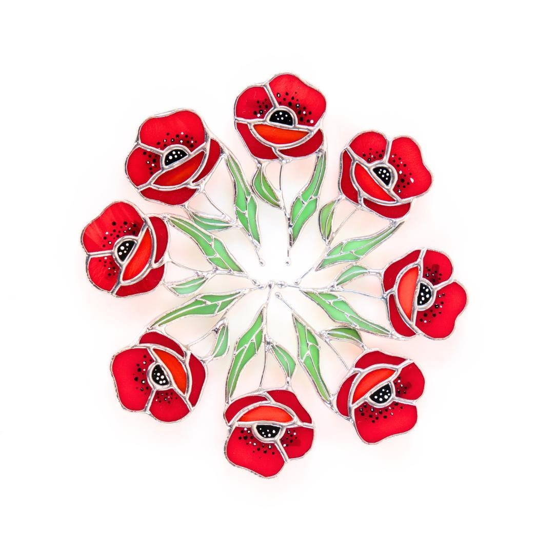 Stained glass poppy brooch Mother in law gift Art nouveau jewelry