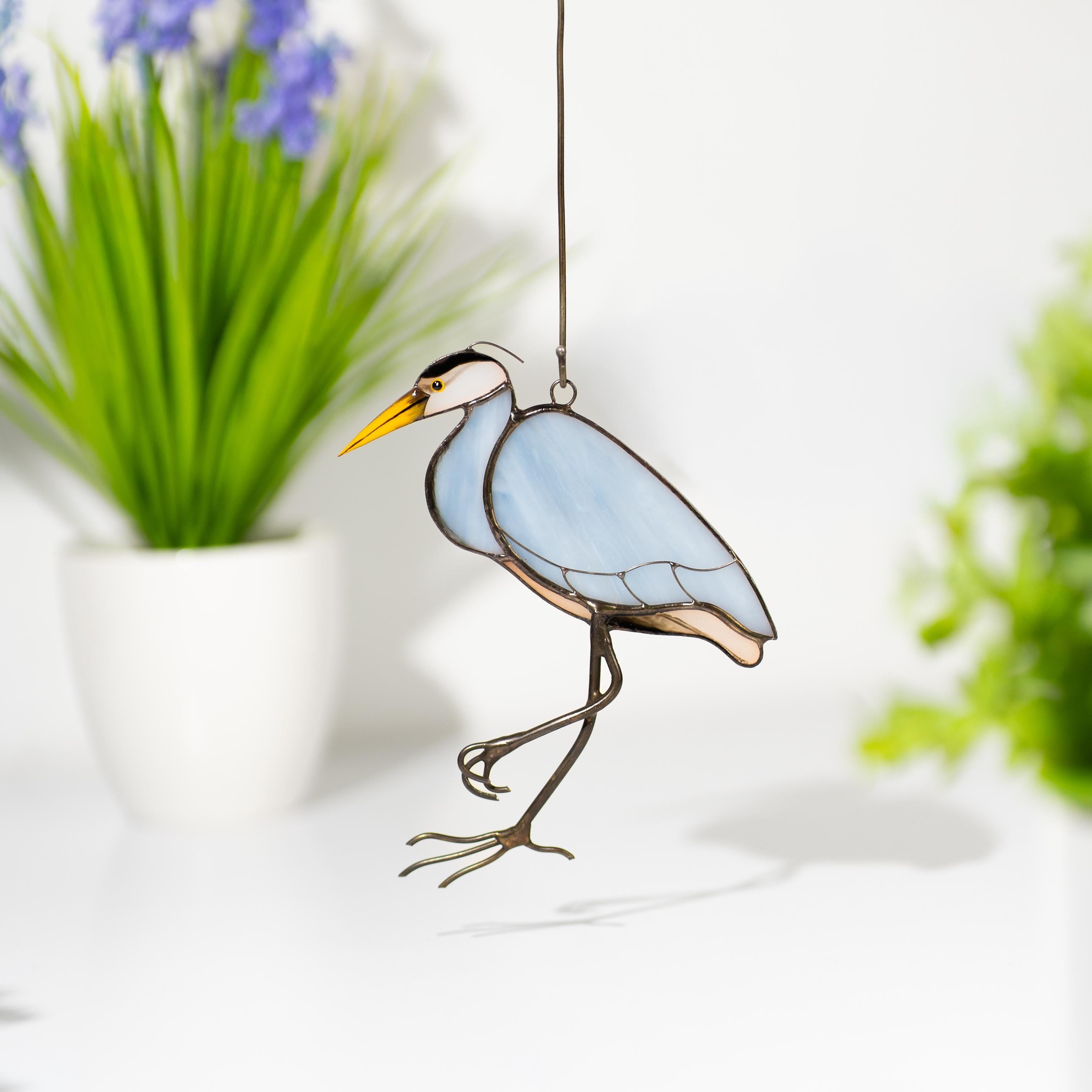Great blue heron stained glass window hangings Mothers Day gift Lake house decor