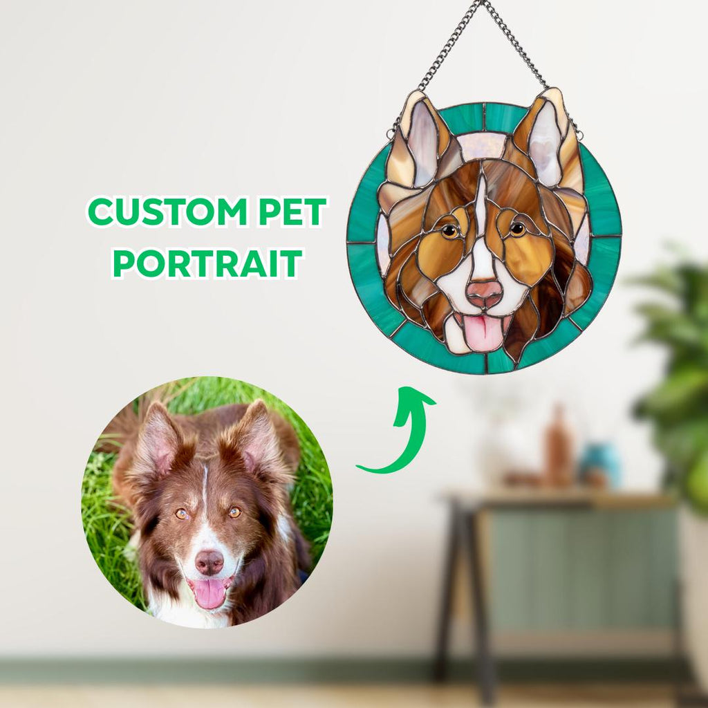 Custom cat portrait stained glass window hangings Dog memorial gifts