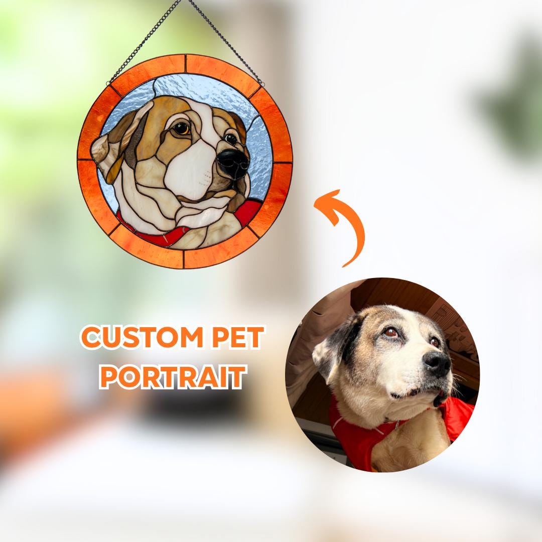 Custom cat portrait stained glass window hangings Dog memorial gifts