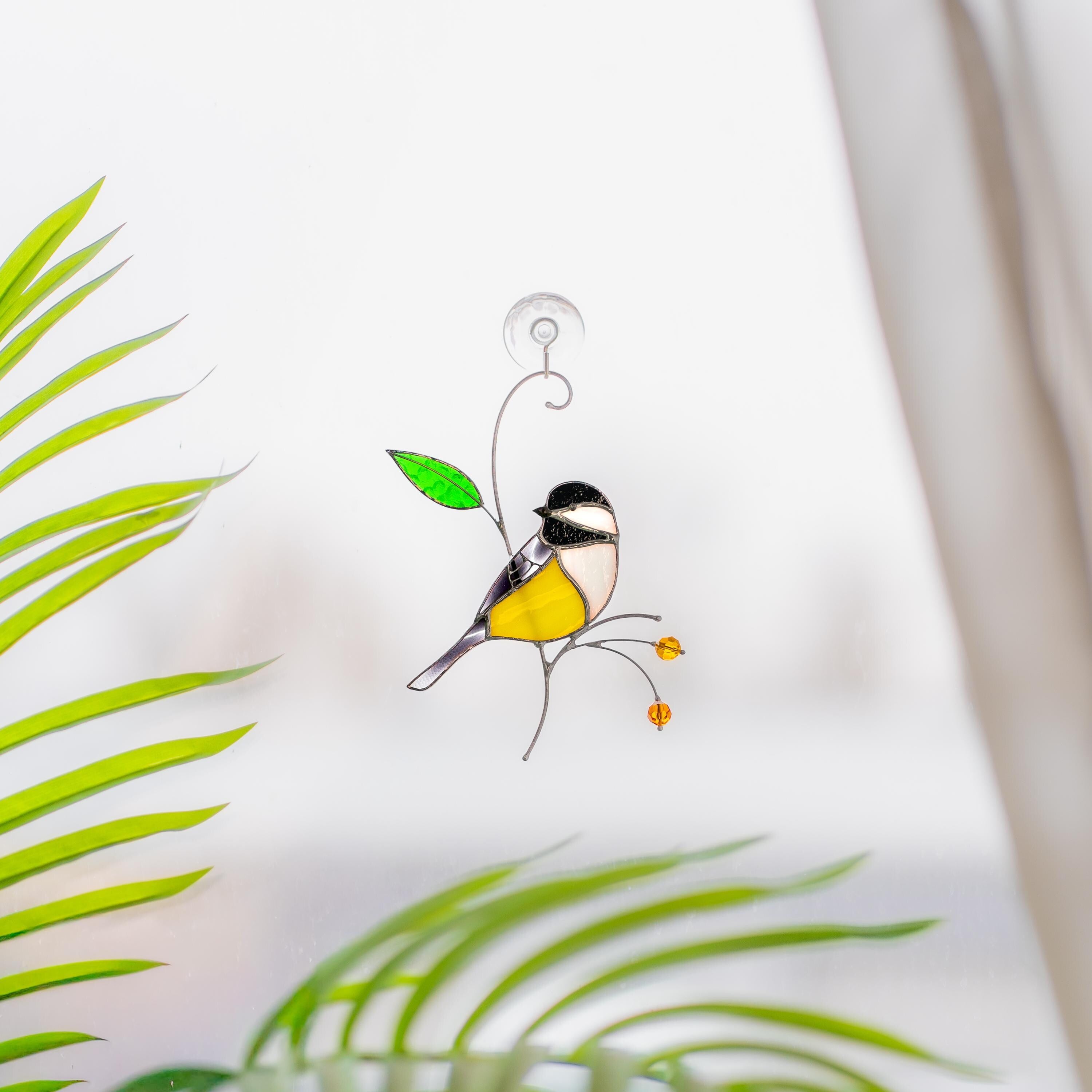 Chickadee stained glass bird suncatcher Unique gifts for him window hangings Spring decor