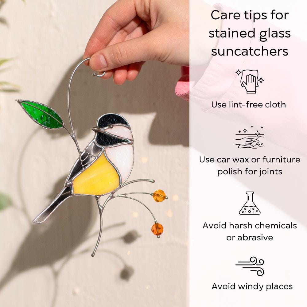 Chickadee stained glass bird suncatcher Unique gifts for him window hangings Spring decor