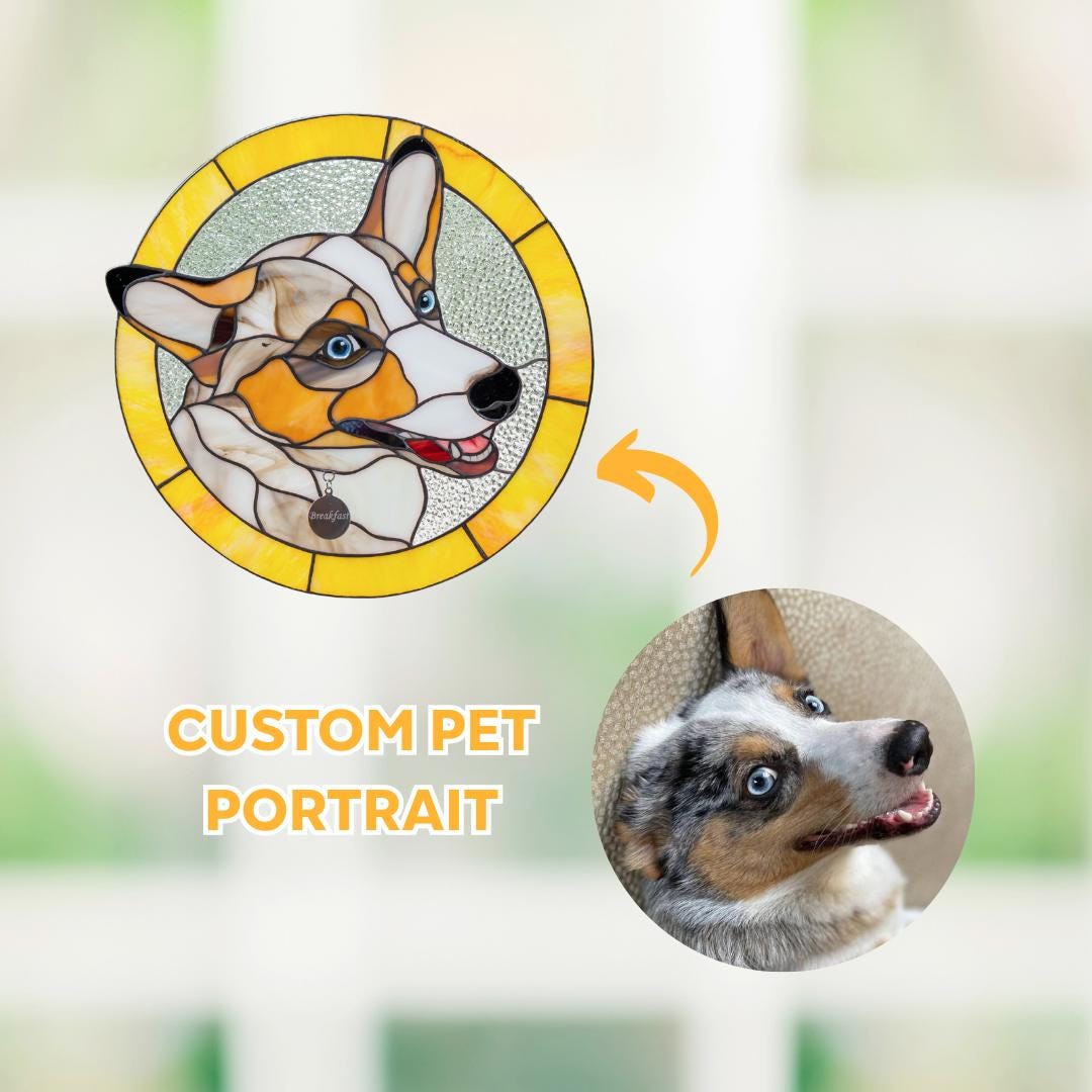 Pet portrait from photo stained glass window hangings Dog memorial sympathy gift